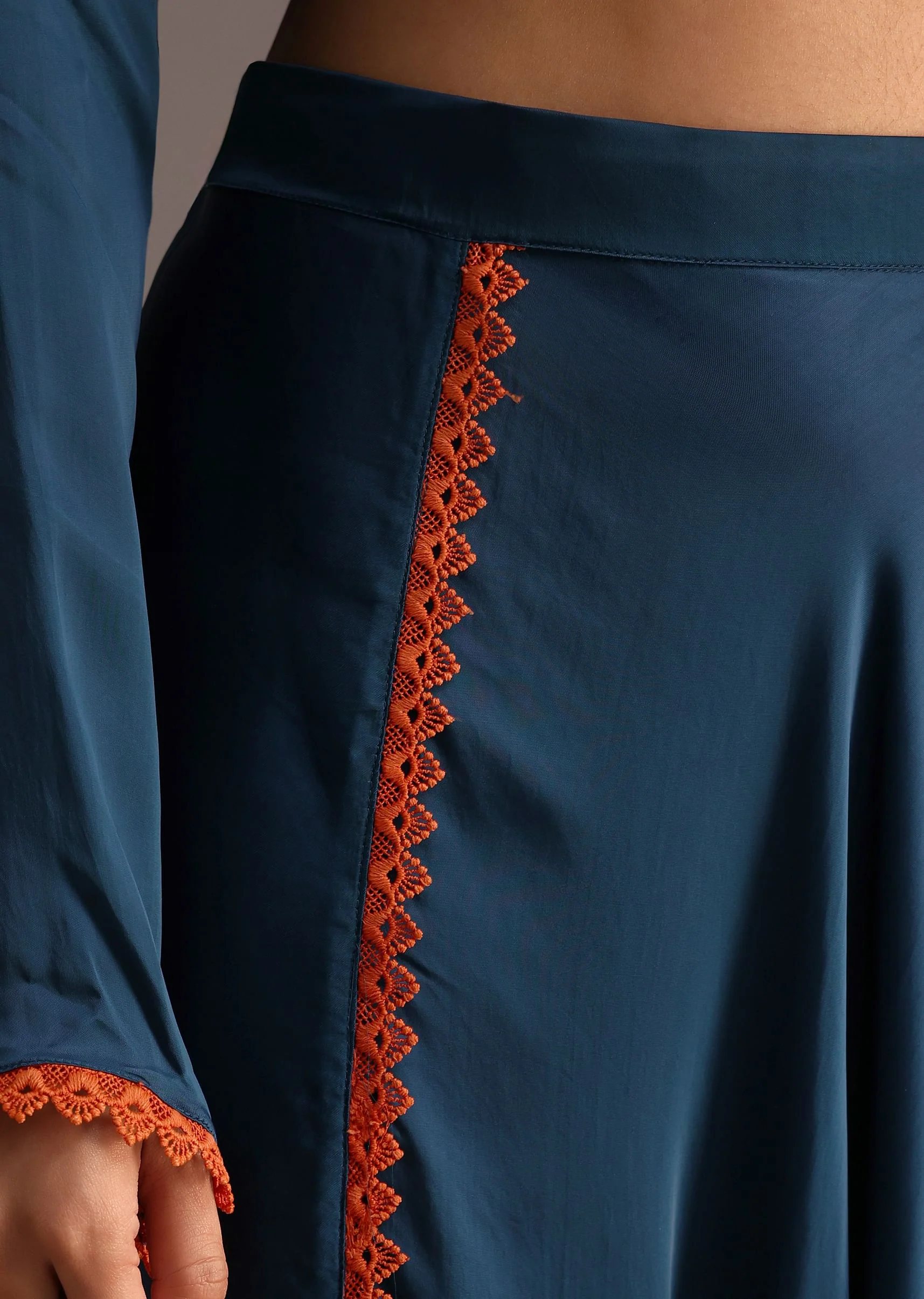 Teal Resham Work Kurti And Bohemian Dhoti - Image 6