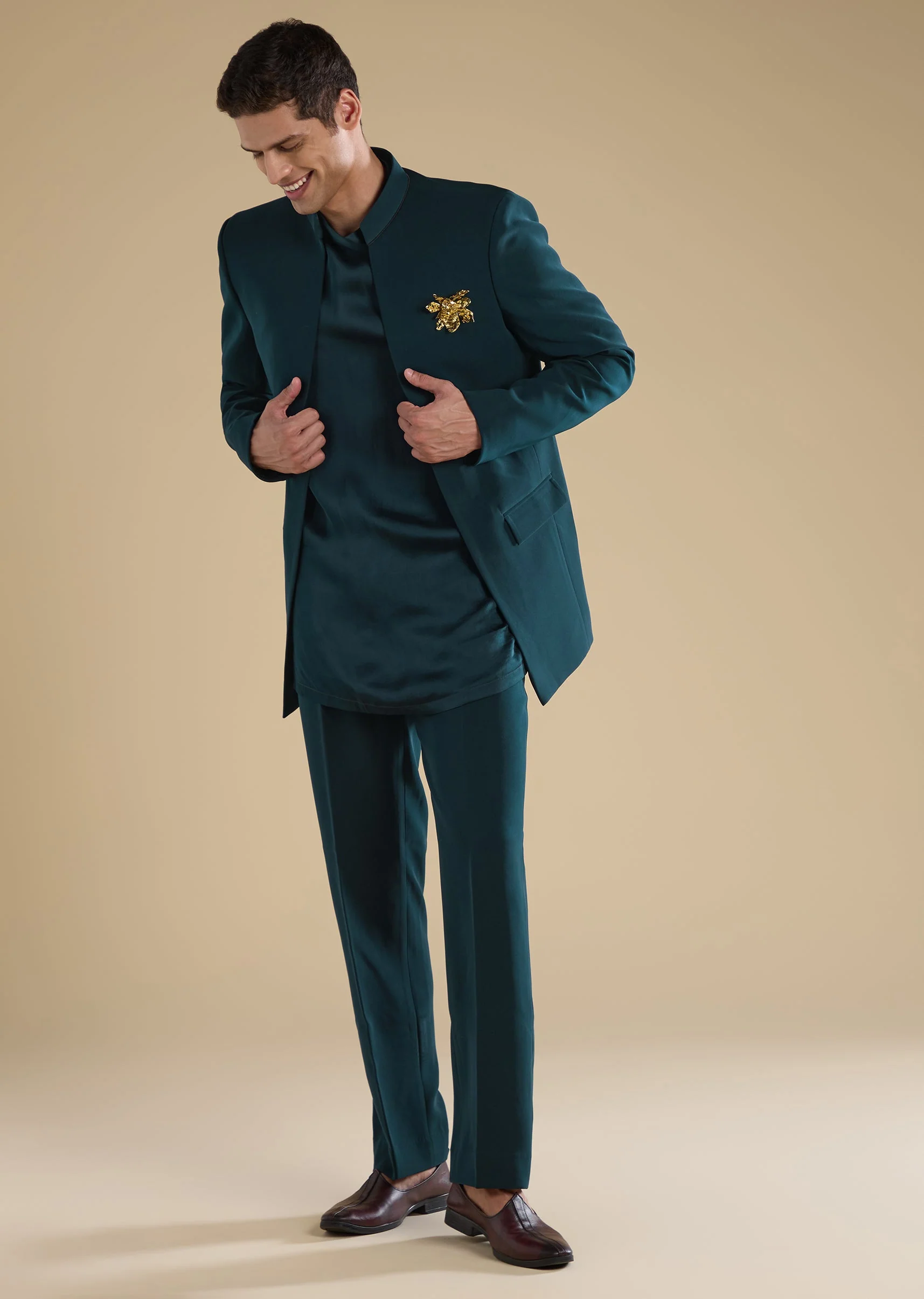 Teal Tuxedo Set With Shirt And Trousers - Image 4