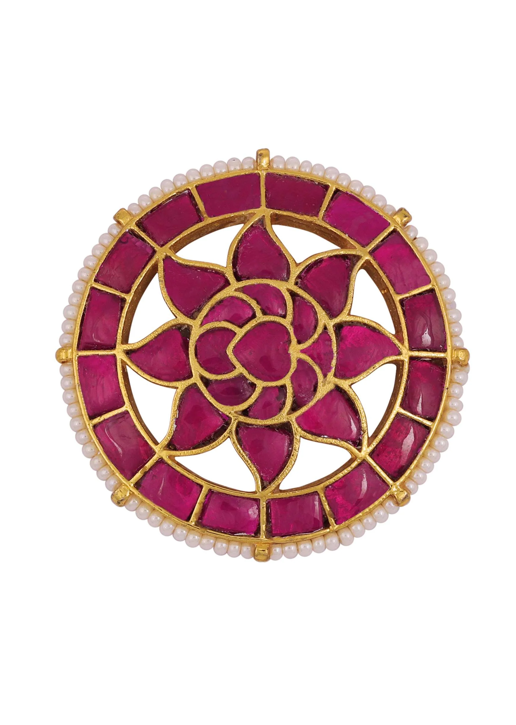 Traditional Kundan Stud Earrings With Ruby Stones And Beads - Image 3