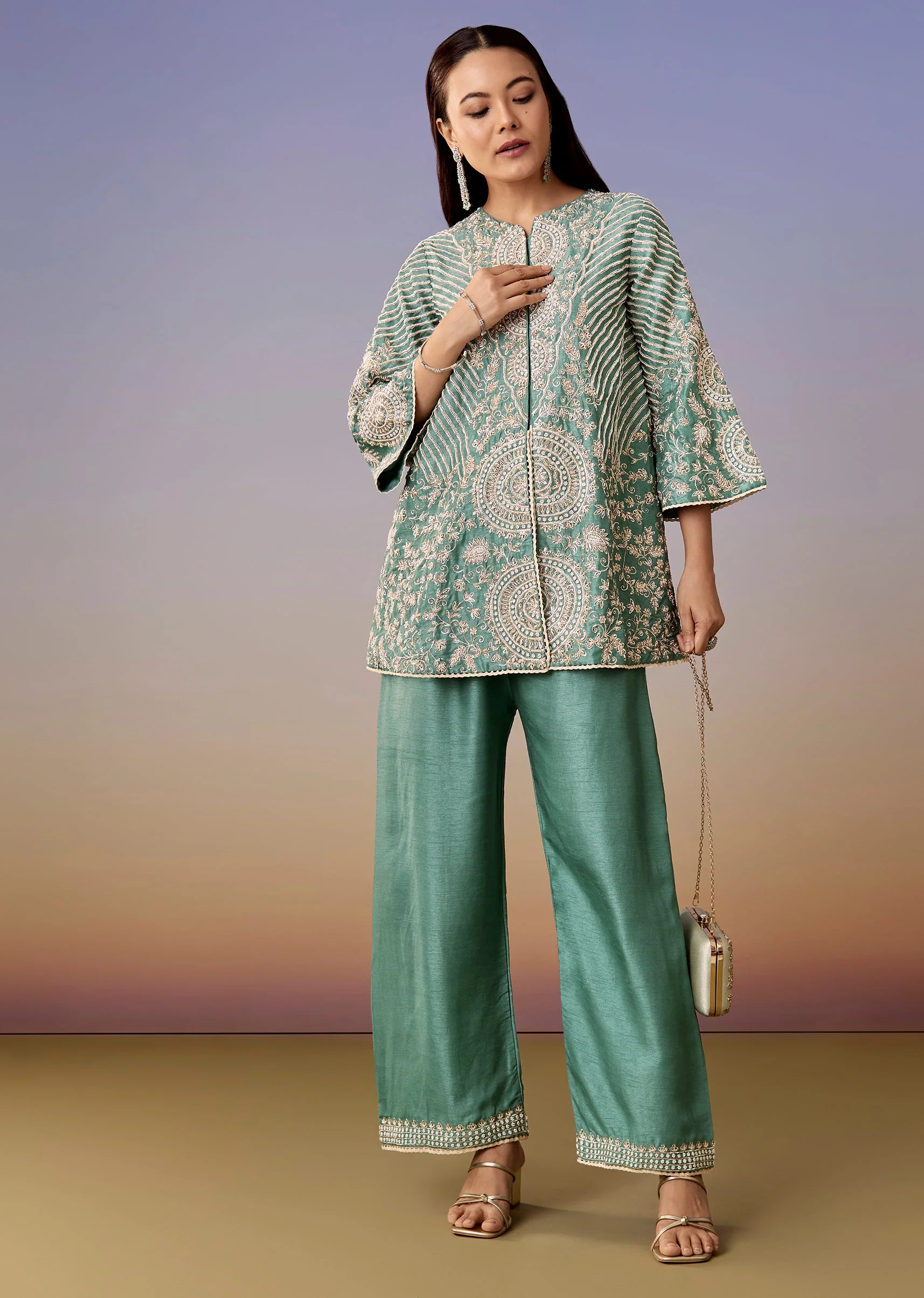 Turquoise A Line Top And Pant Co ord - Image 3