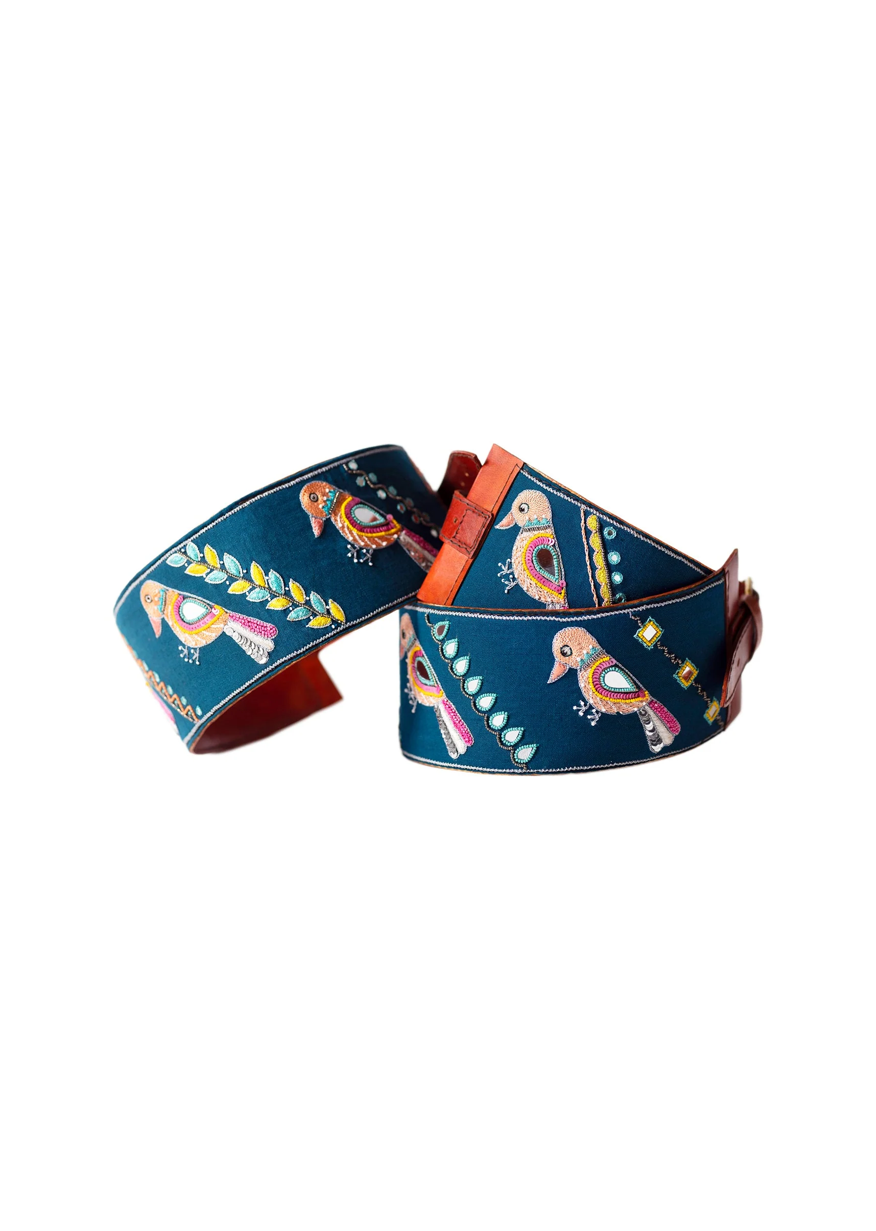 Turquoise And Peach Embroidered Waist Belt - Image 3