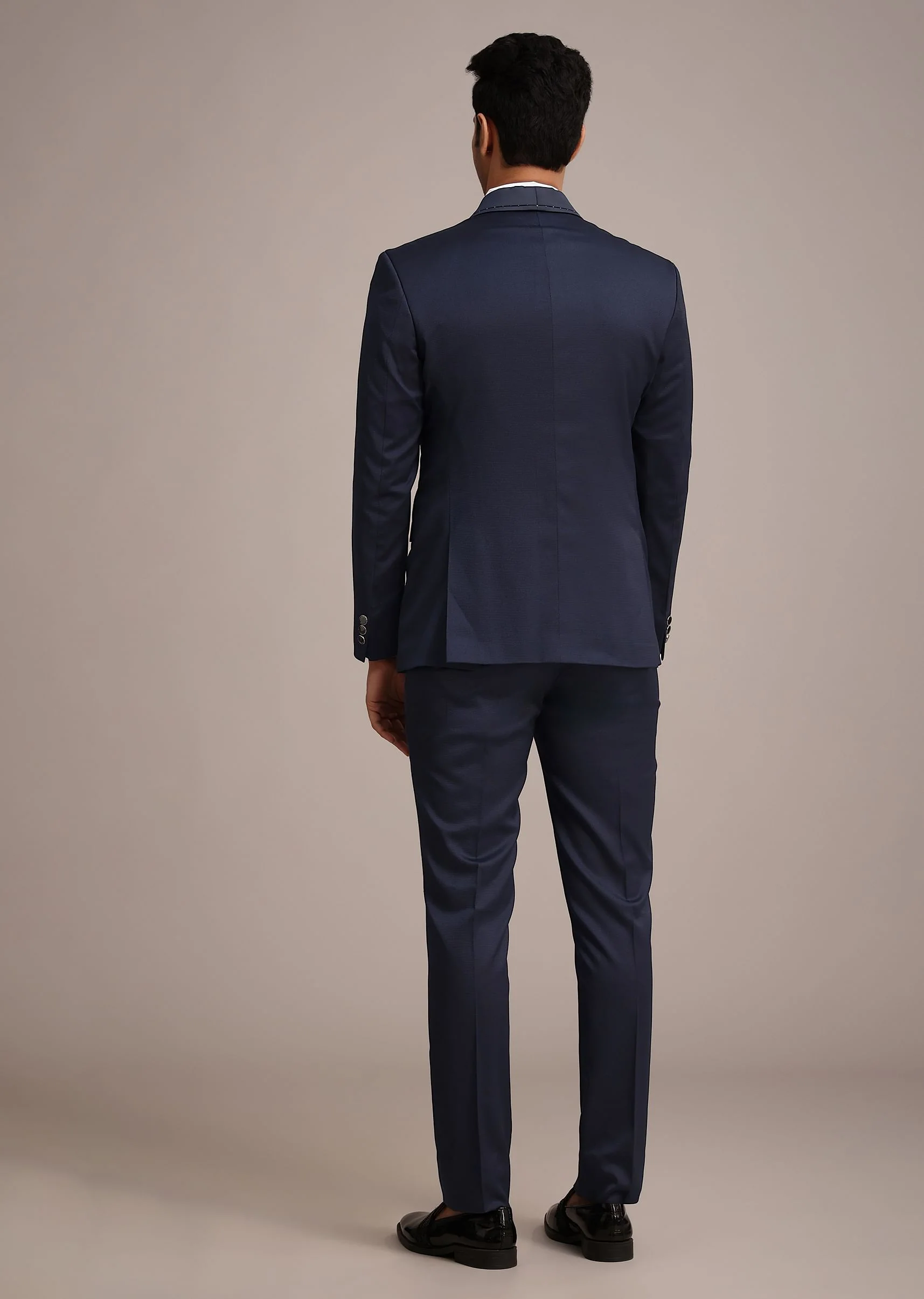 Tuxedo With Intricate Cut Work In Blue - Image 5