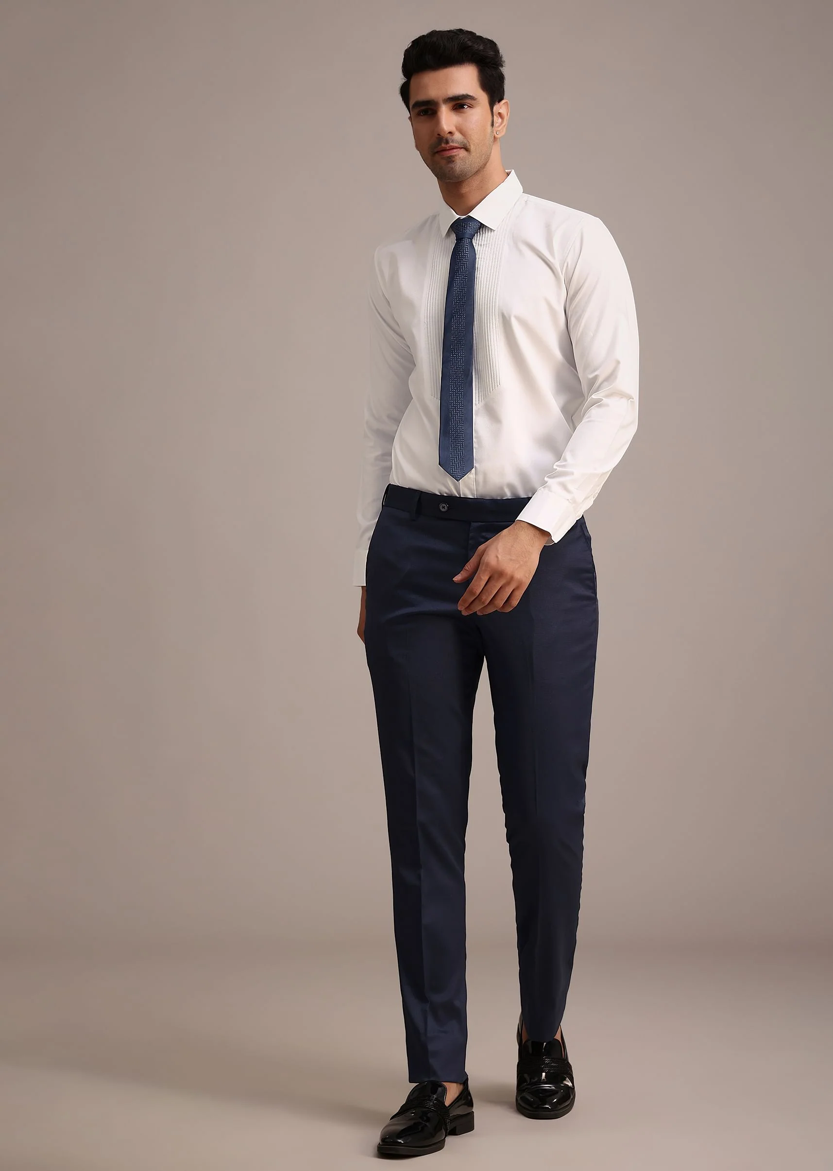 Tuxedo With Intricate Cut Work In Blue - Image 7