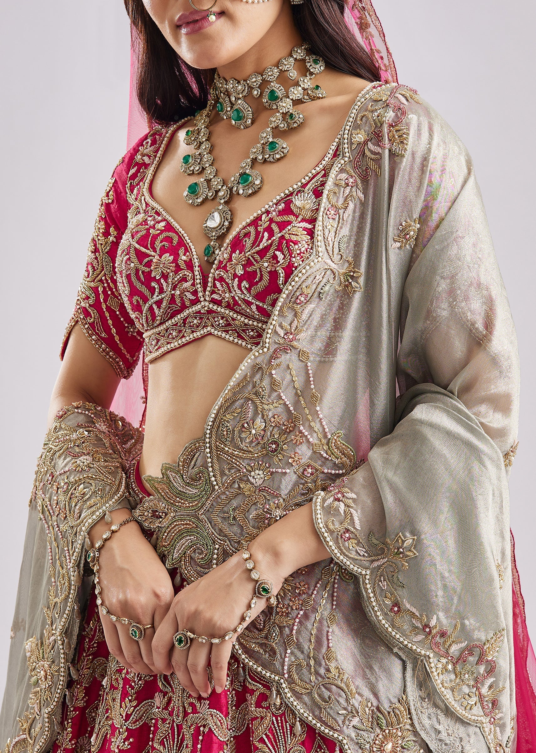 Two Tone Dupatta Pink Bridal Set - Image 4