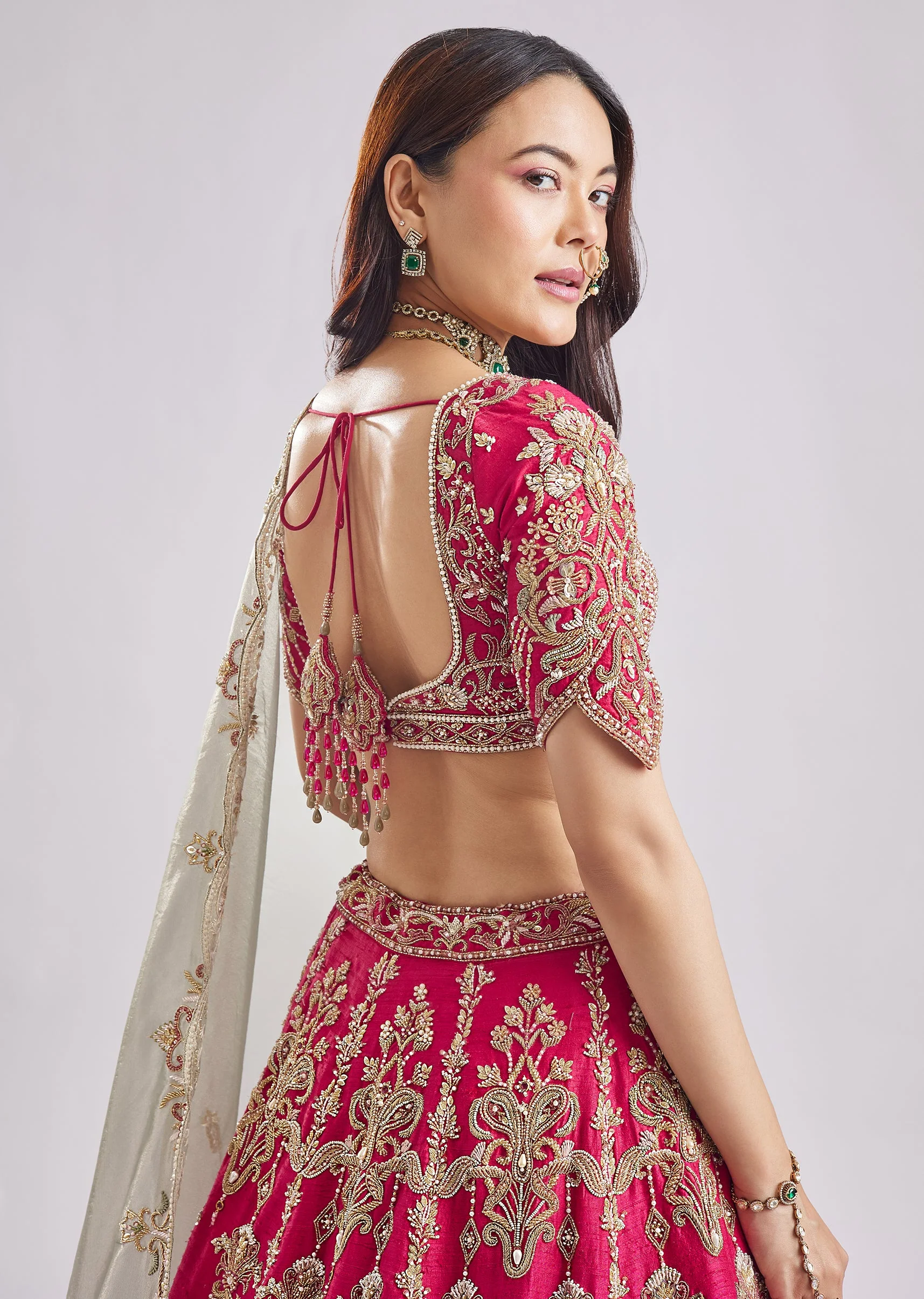Two Tone Dupatta Pink Bridal Set - Image 7