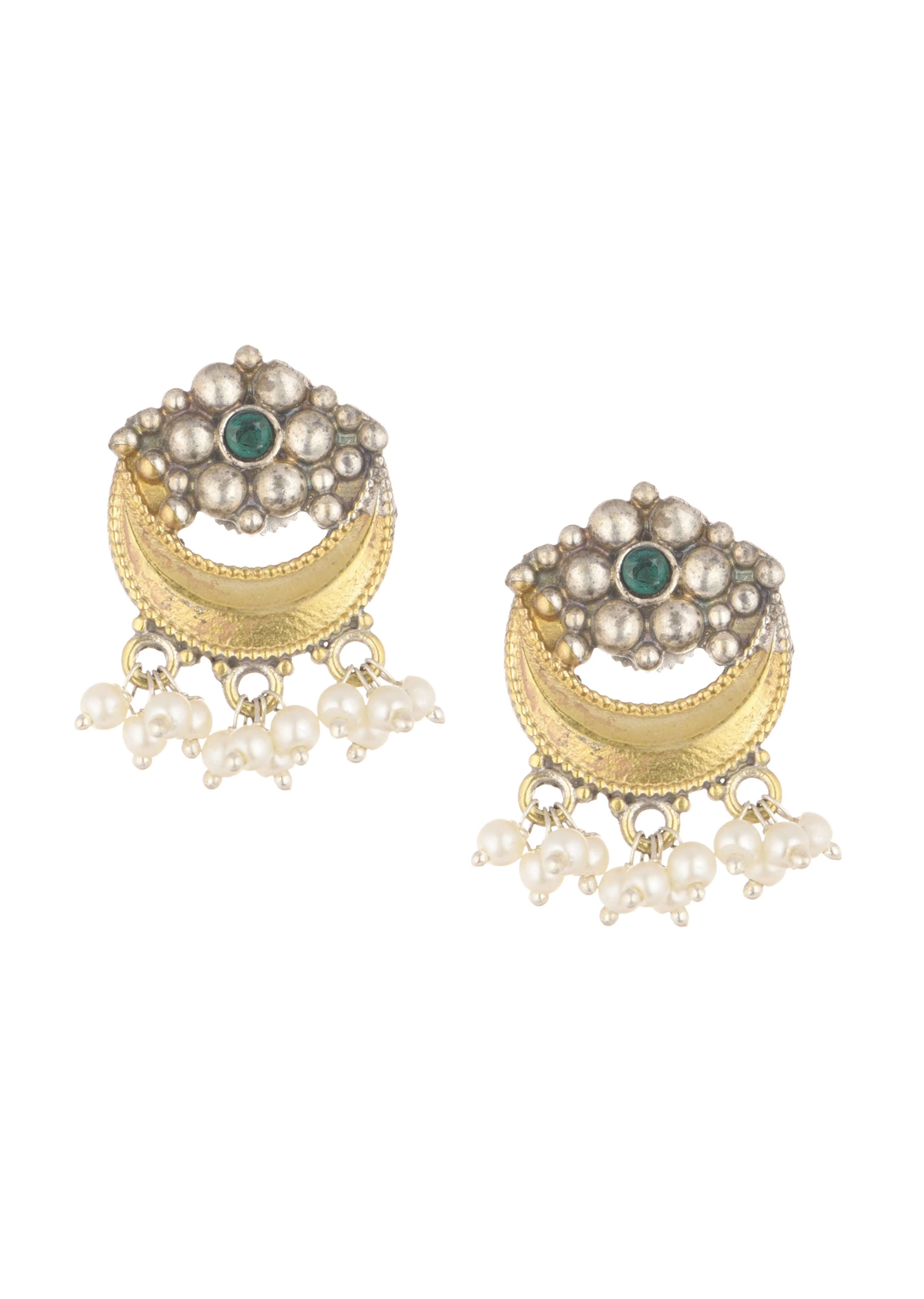 Two Tone Oxidised Necklace And Earrings Set With Pearls - Image 9