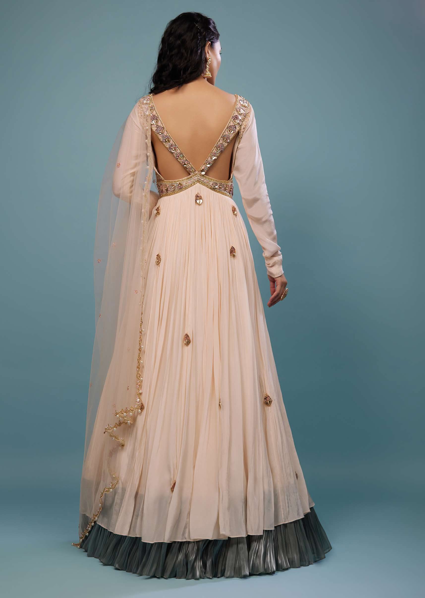 Powder Pink Embroidered Anarkali Suit In Crepe - Image 6