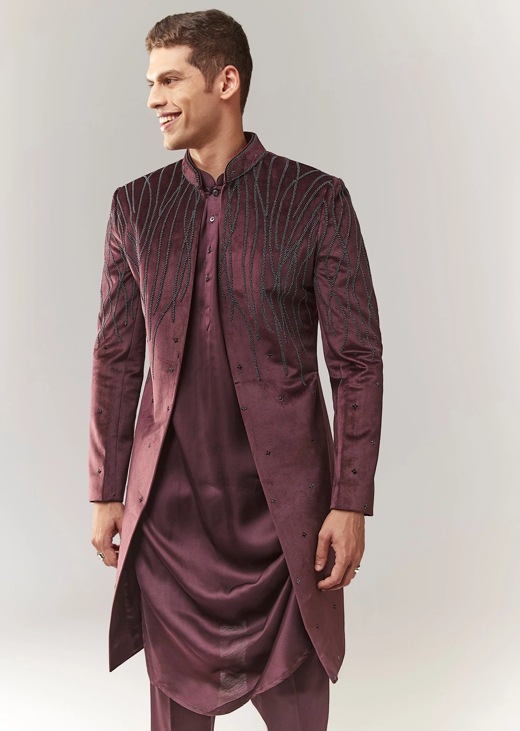 Velvet Indo Western Set With Bead Detailing - Image 3