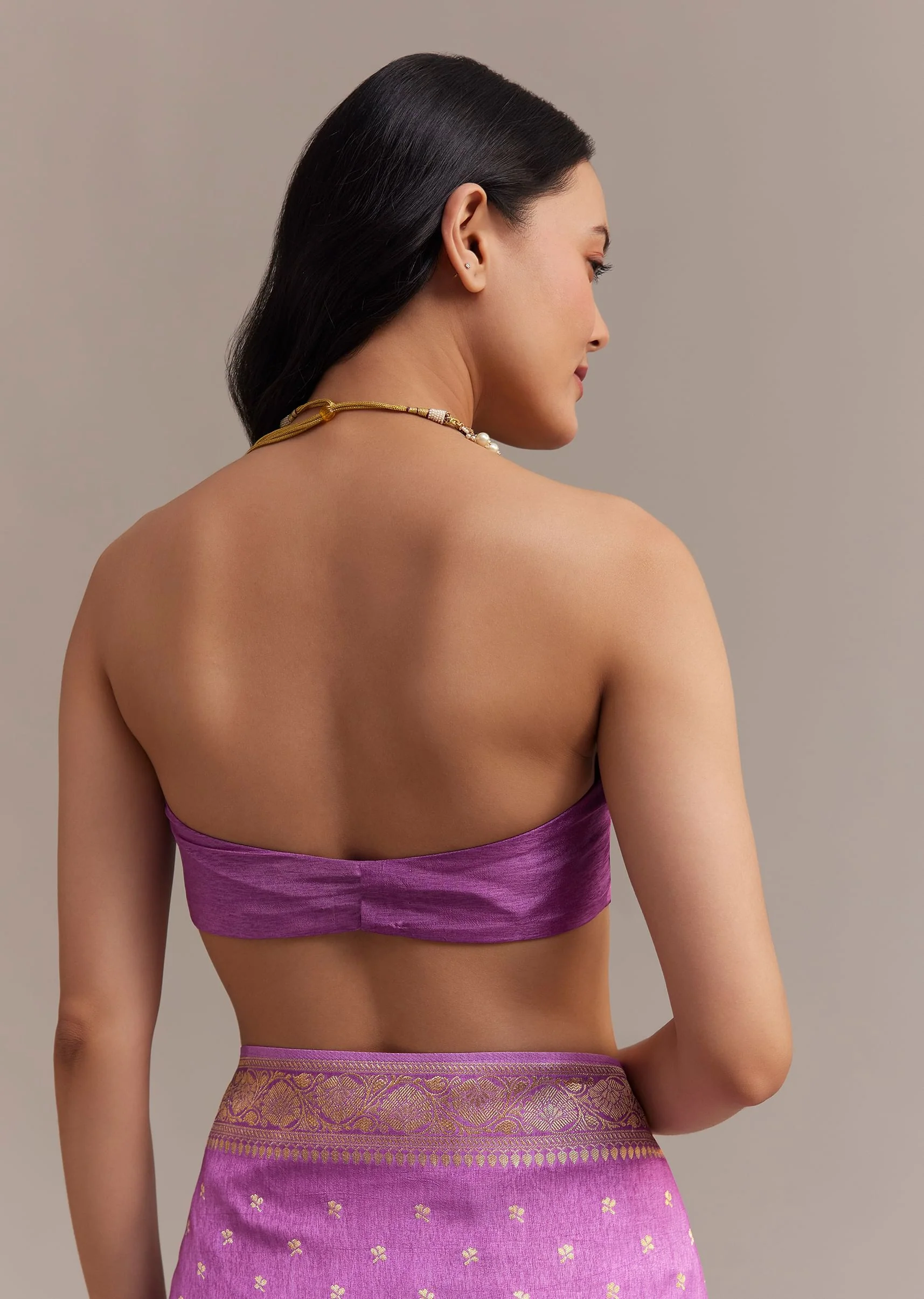 Violet Tissue Silk Saree With Butti Work And Chanderi Zari Border - Image 8