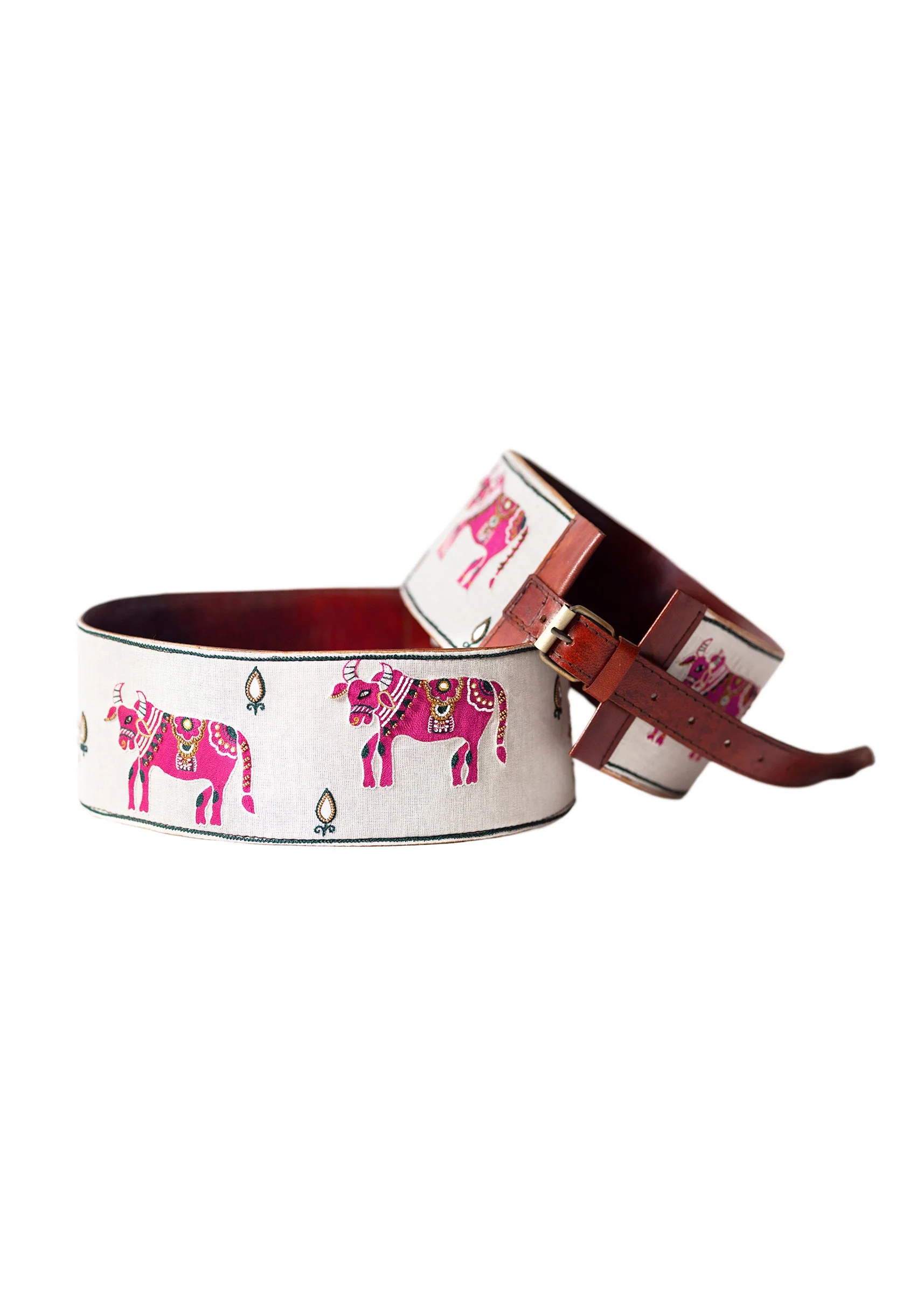 White And Pink Embroidered Waist Belt - Image 3