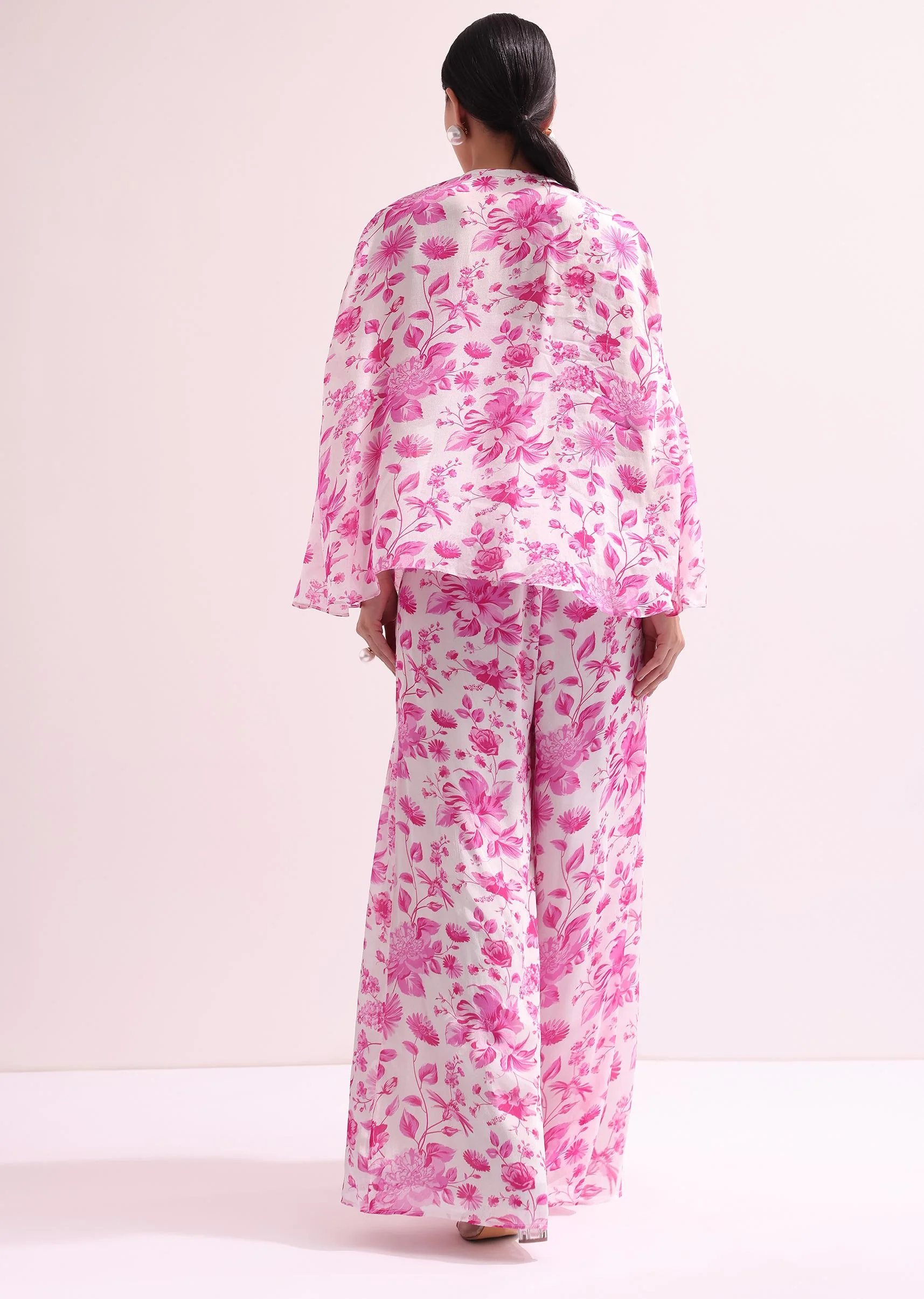White And Pink Floral Croptop And Palazzo Set - Image 5