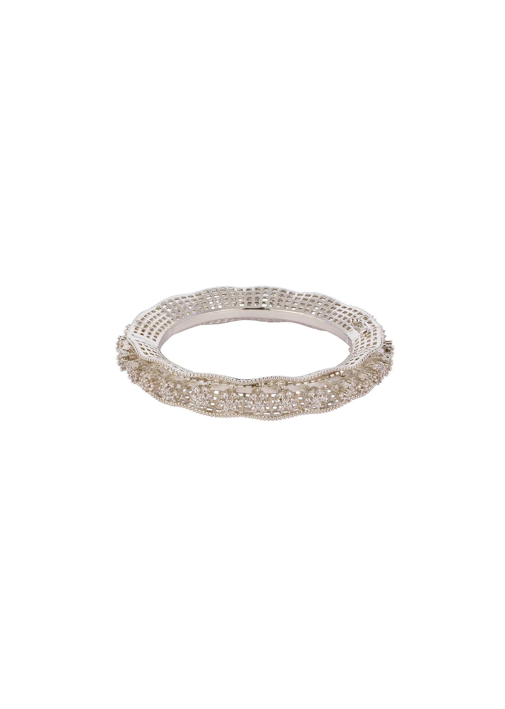 White Anti Tarnish Finish CZ Diamond Rhodium Plated Bangle (Set of 2) - Image 3