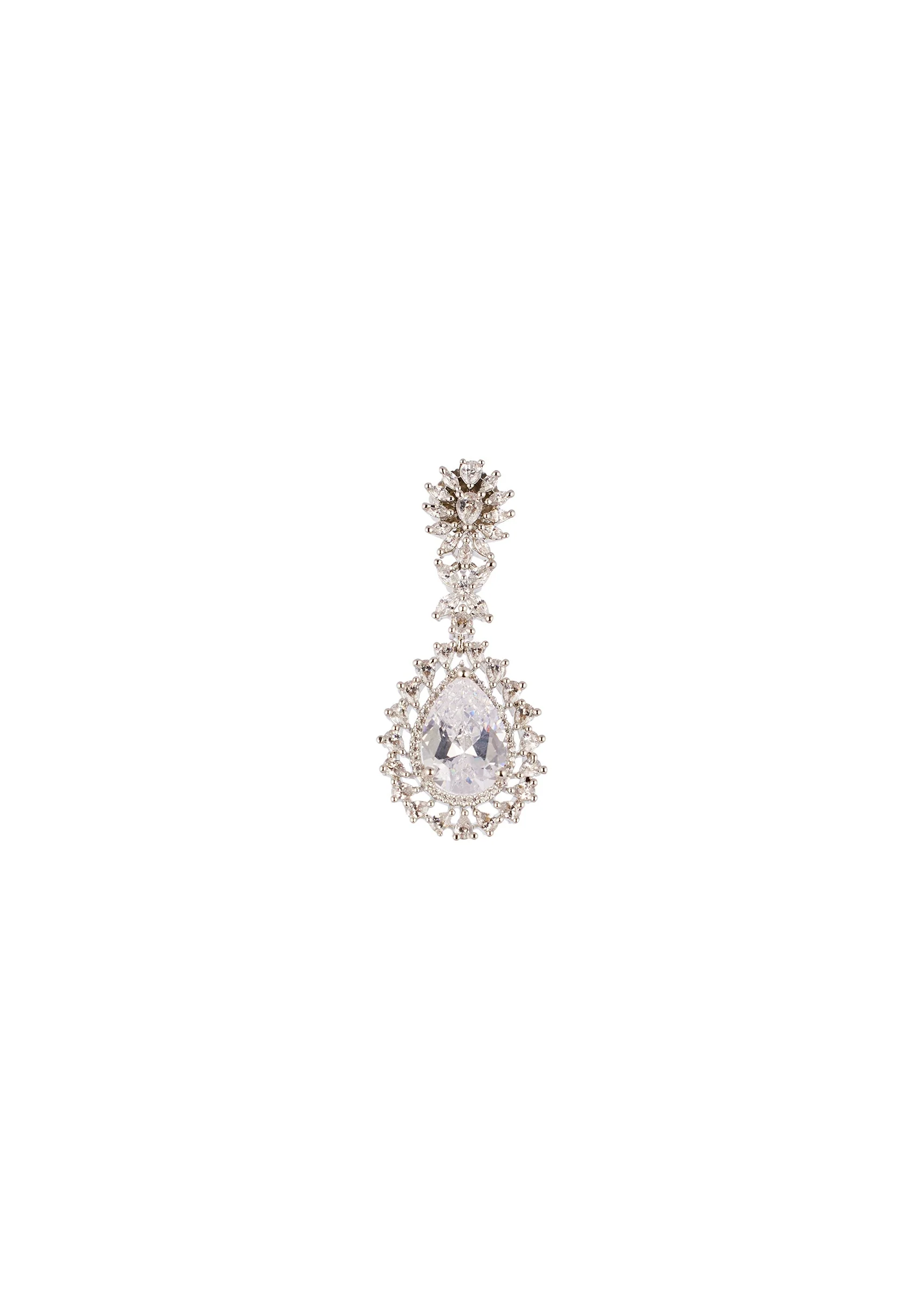 White Cz Diamond Long Necklace Set In Brass with Anti Tarnish Finish - Image 4