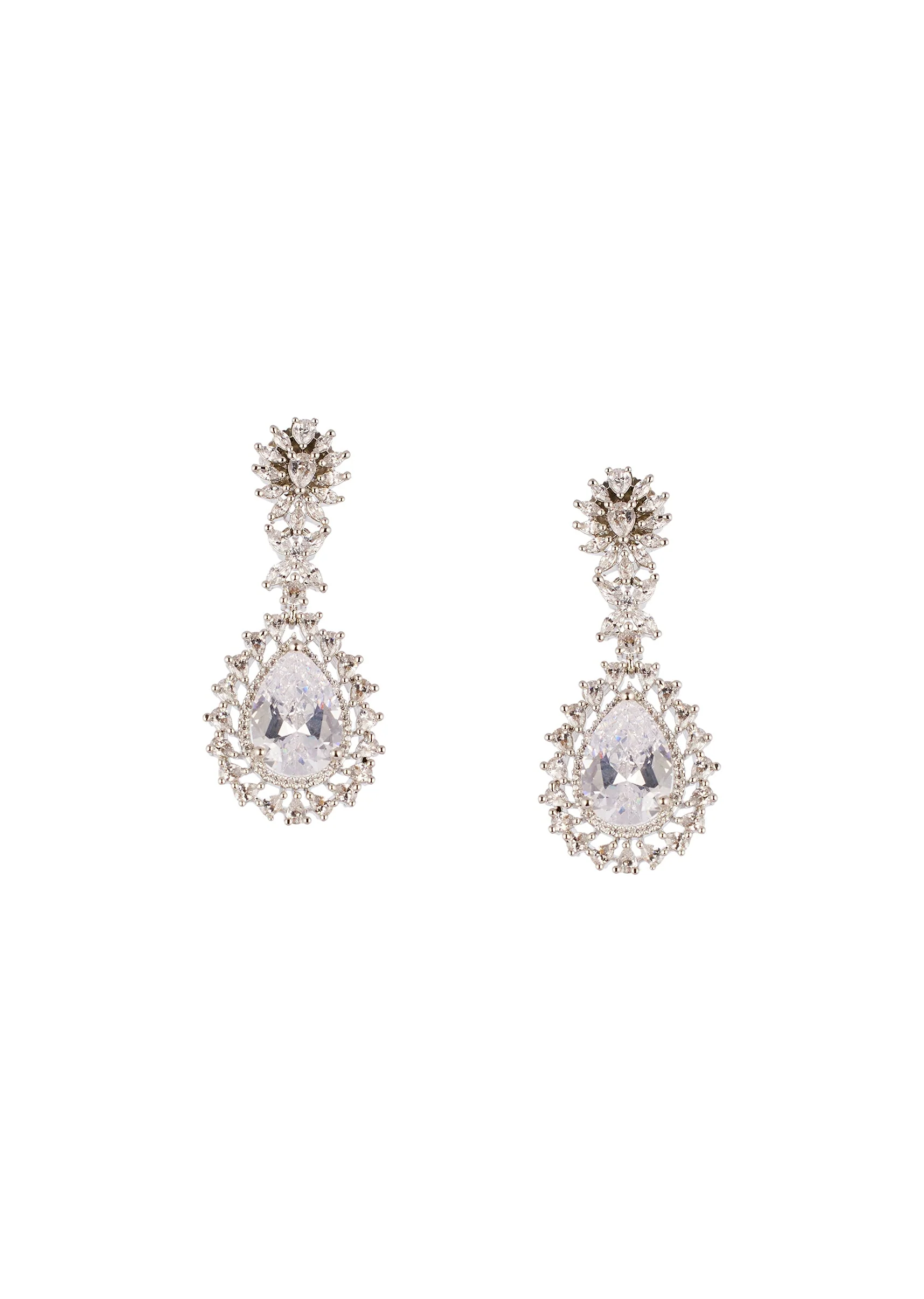 White Cz Diamond Long Necklace Set In Brass with Anti Tarnish Finish - Image 7