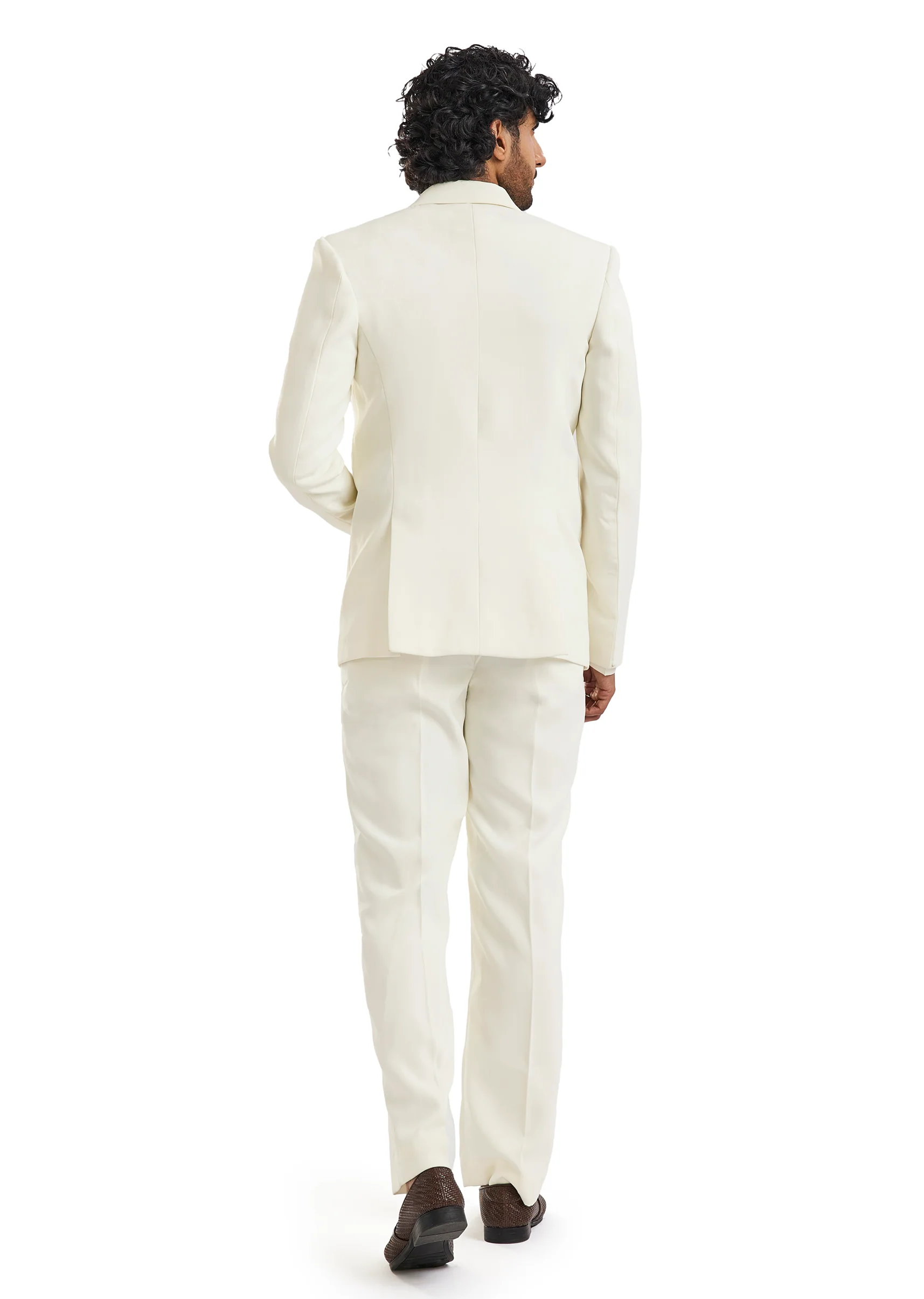 White Double Breasted Embroidered Blazer Set - Image 6