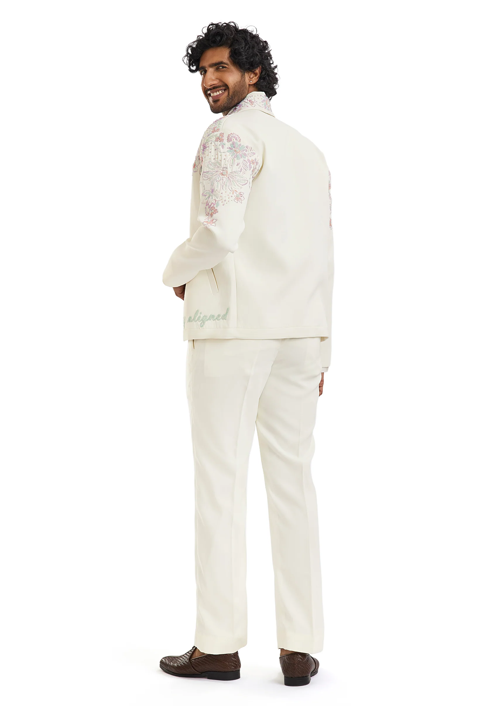 White Embroidered Bomber Jacket Set - Image 6