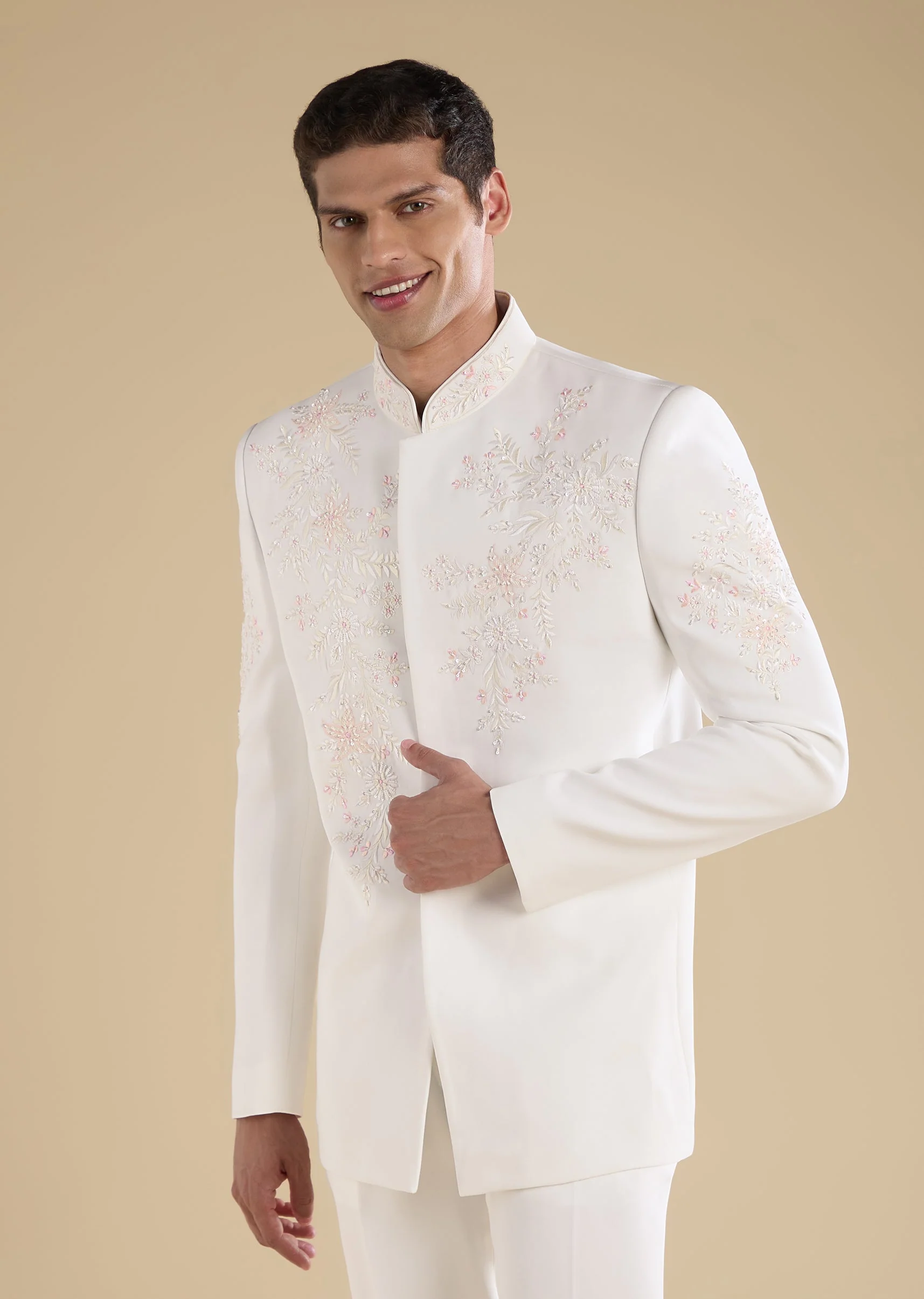 White Embroidered Jodhpuri Set With Pants - Image 3