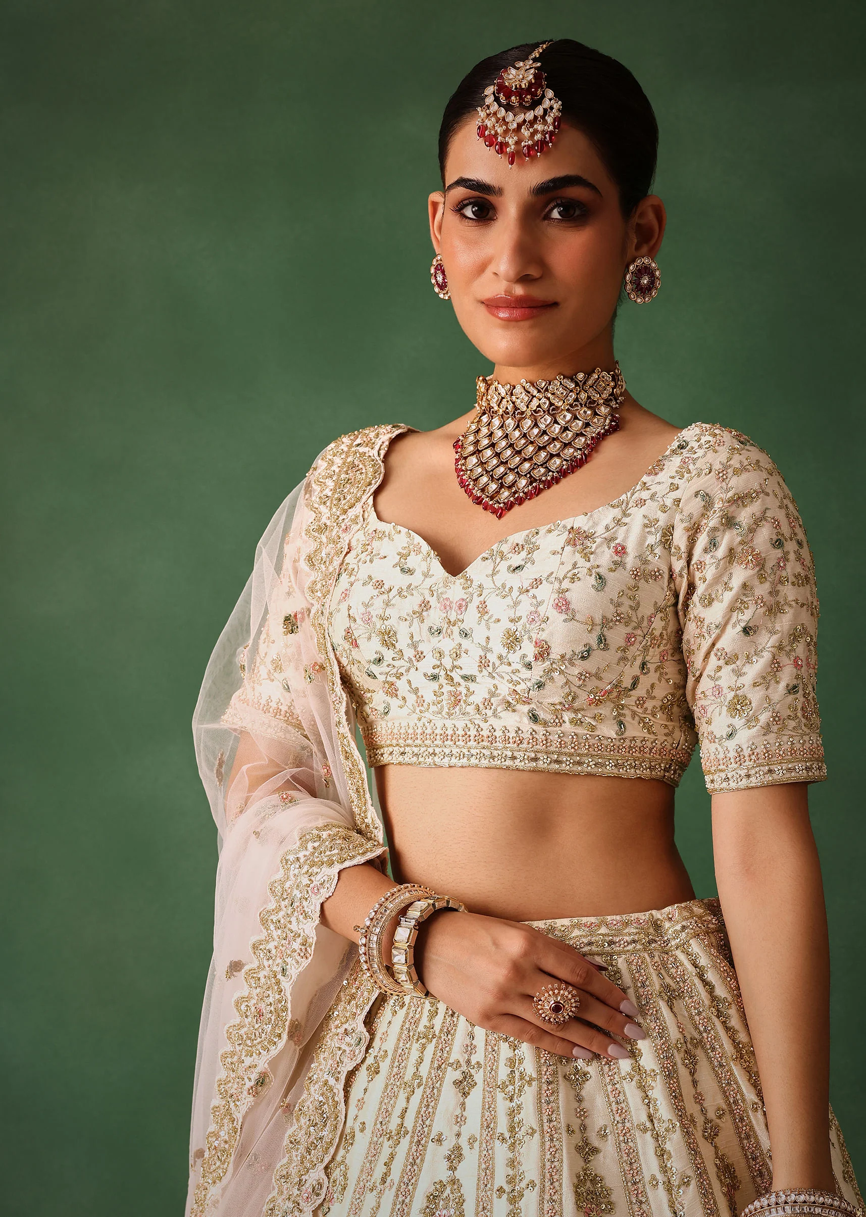 White Embroidered Lehenga Set In Raw Silk - Image 5