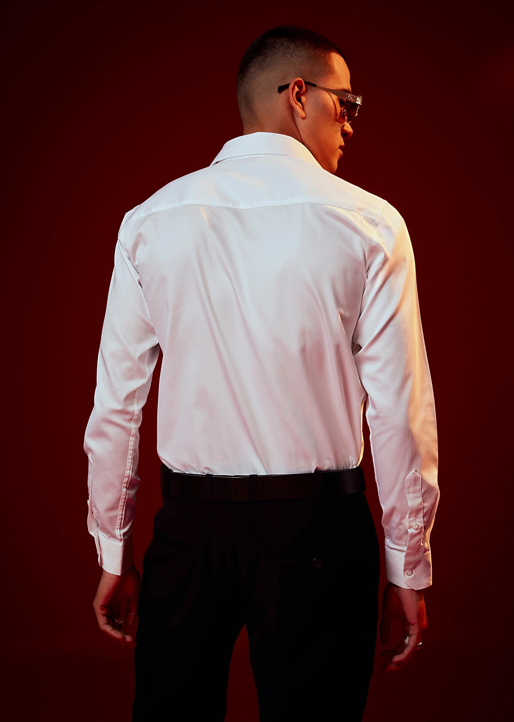 White Embroidered Silk Blend Mandarin Collar Shirt - Image 5