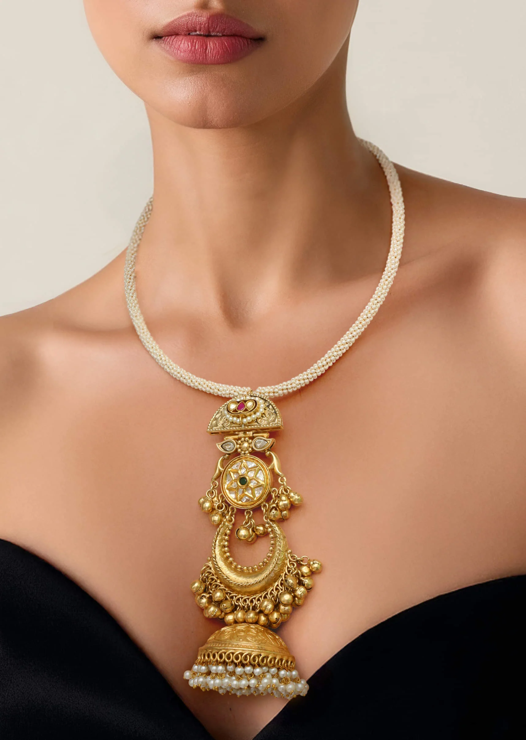 White Fusion Jhumka Drop Pendant Necklace