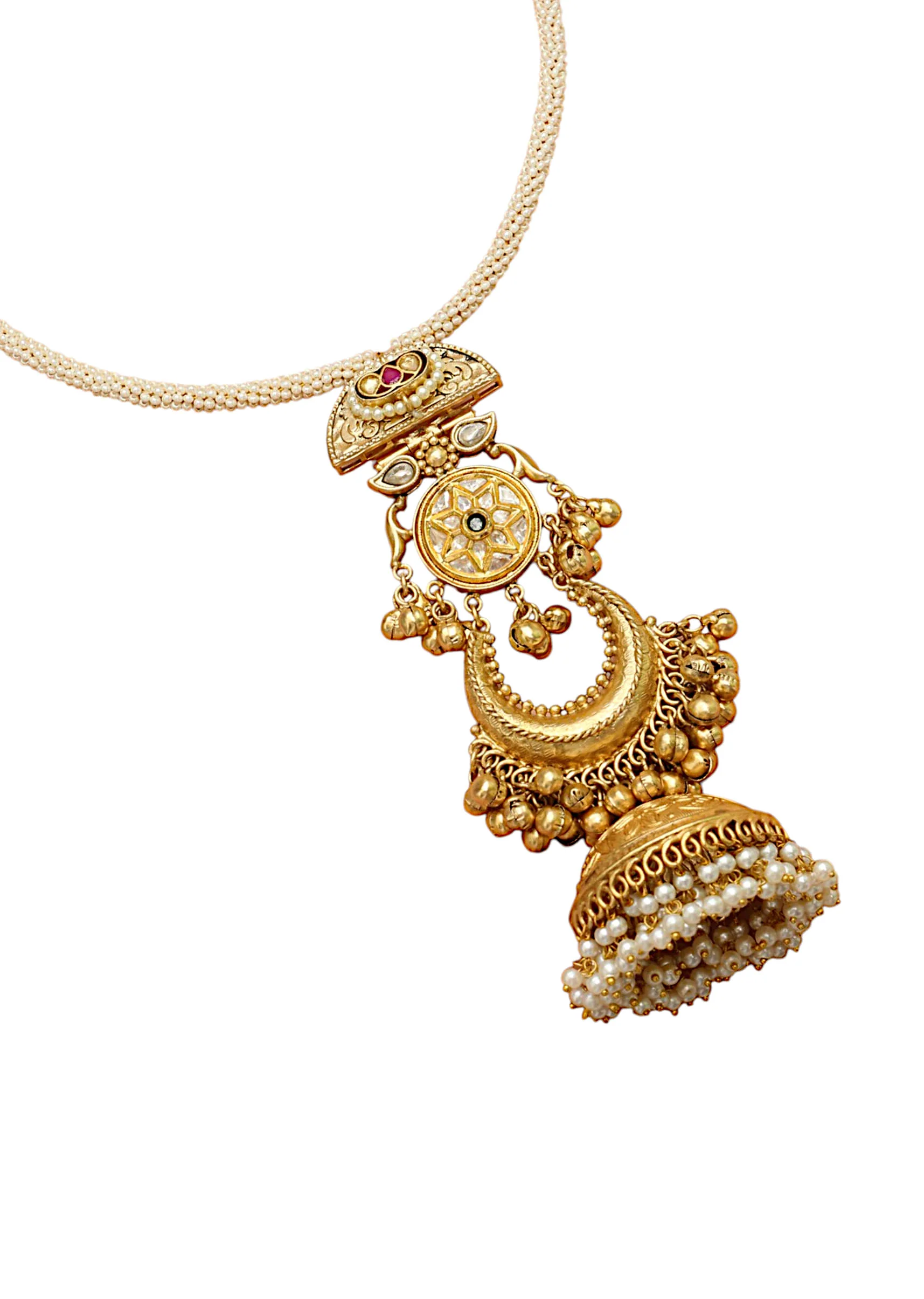 White Fusion Jhumka Drop Pendant Necklace - Image 3