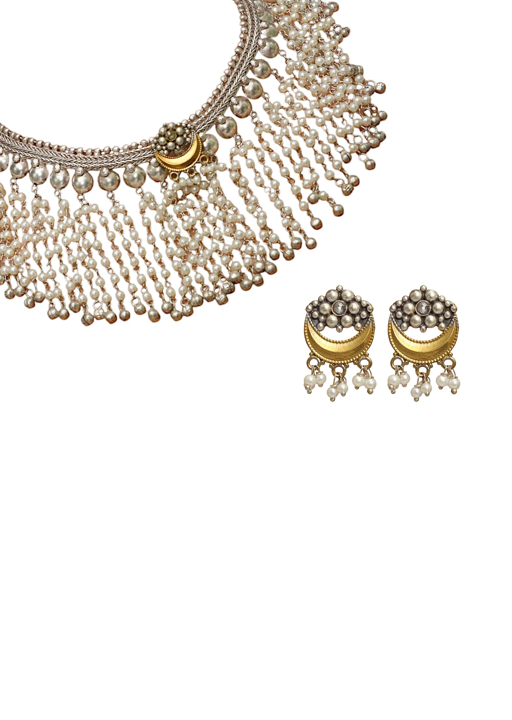 White Fusion Tassel Necklace and Earring Set - Image 3