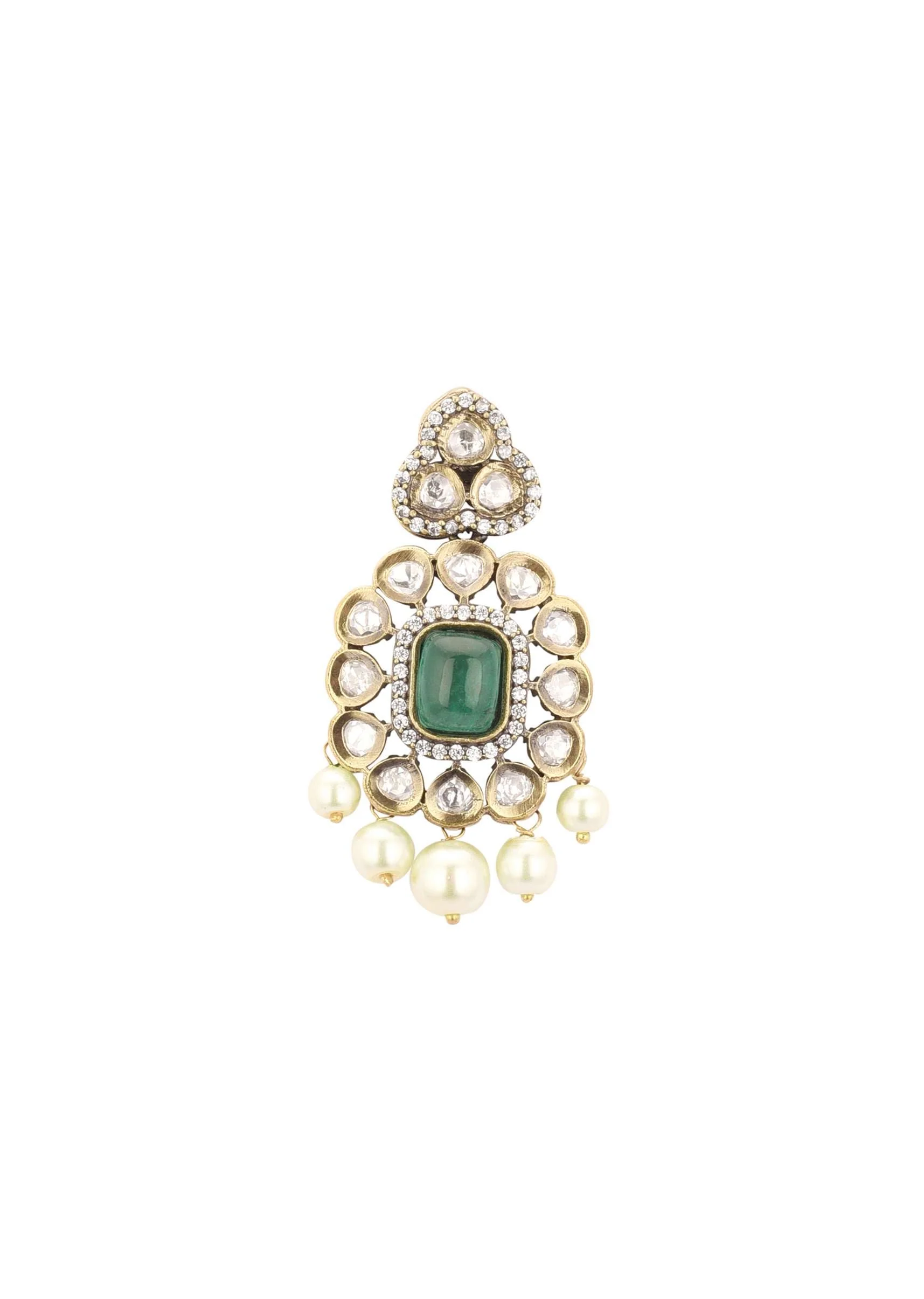 White Gold-Finish Kundan Choker Set With Pearls And Faux Diamonds In Mix Metal - Image 5