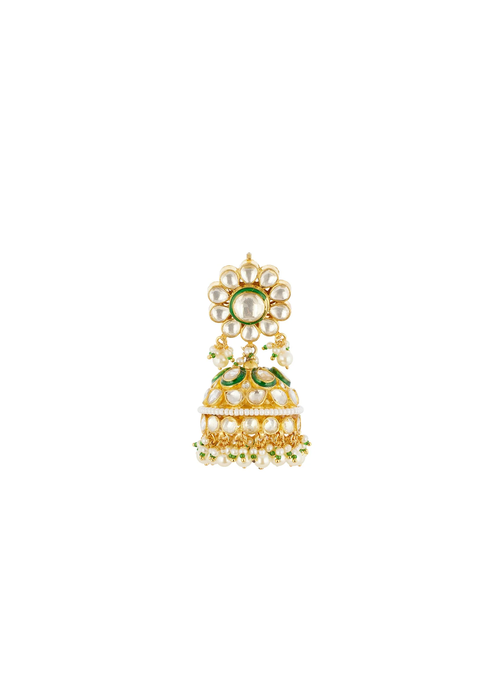 White Gold Necklace Set With Elegant Kundan Detail - Image 5