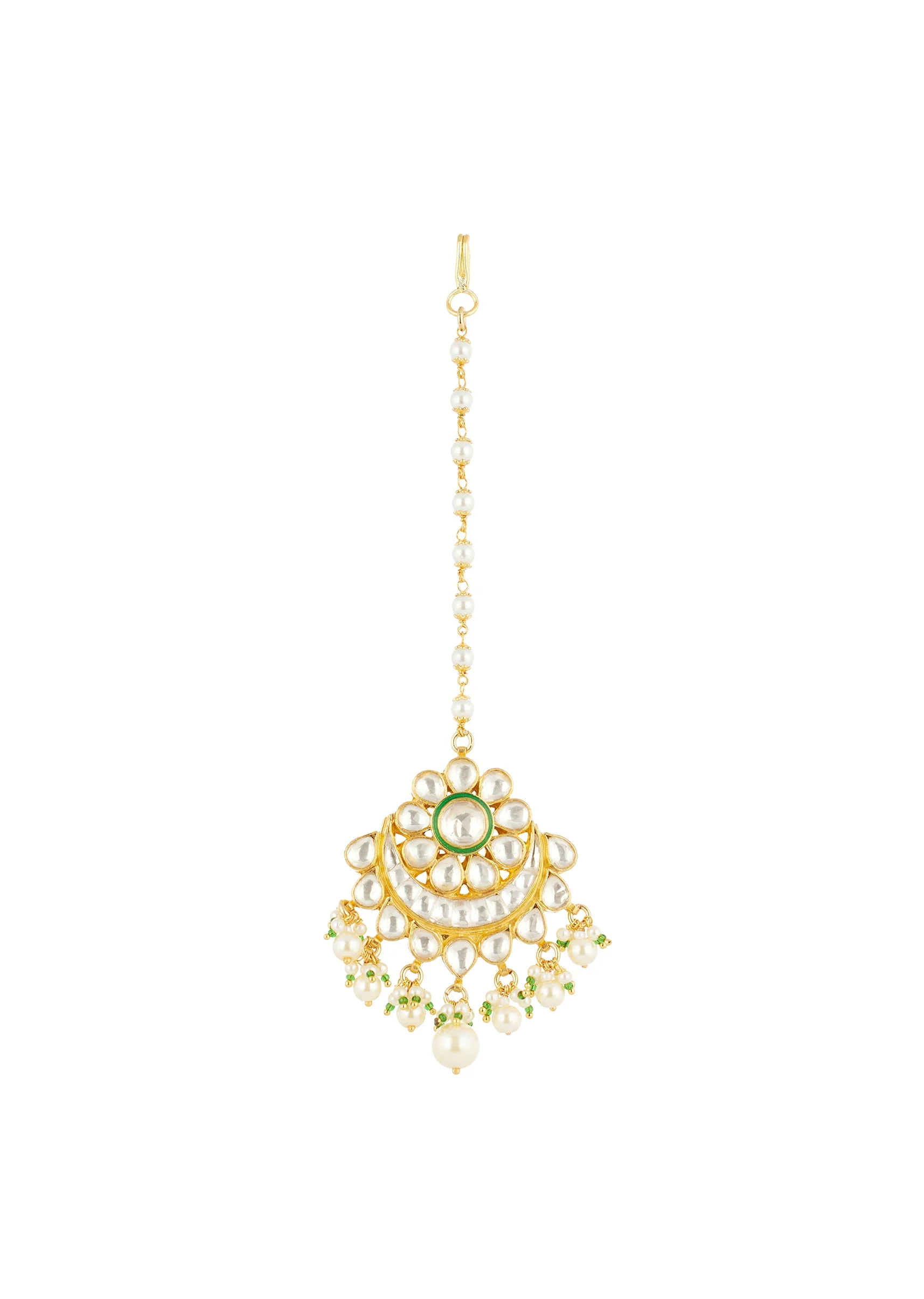 White Gold Necklace Set With Elegant Kundan Detail - Image 6