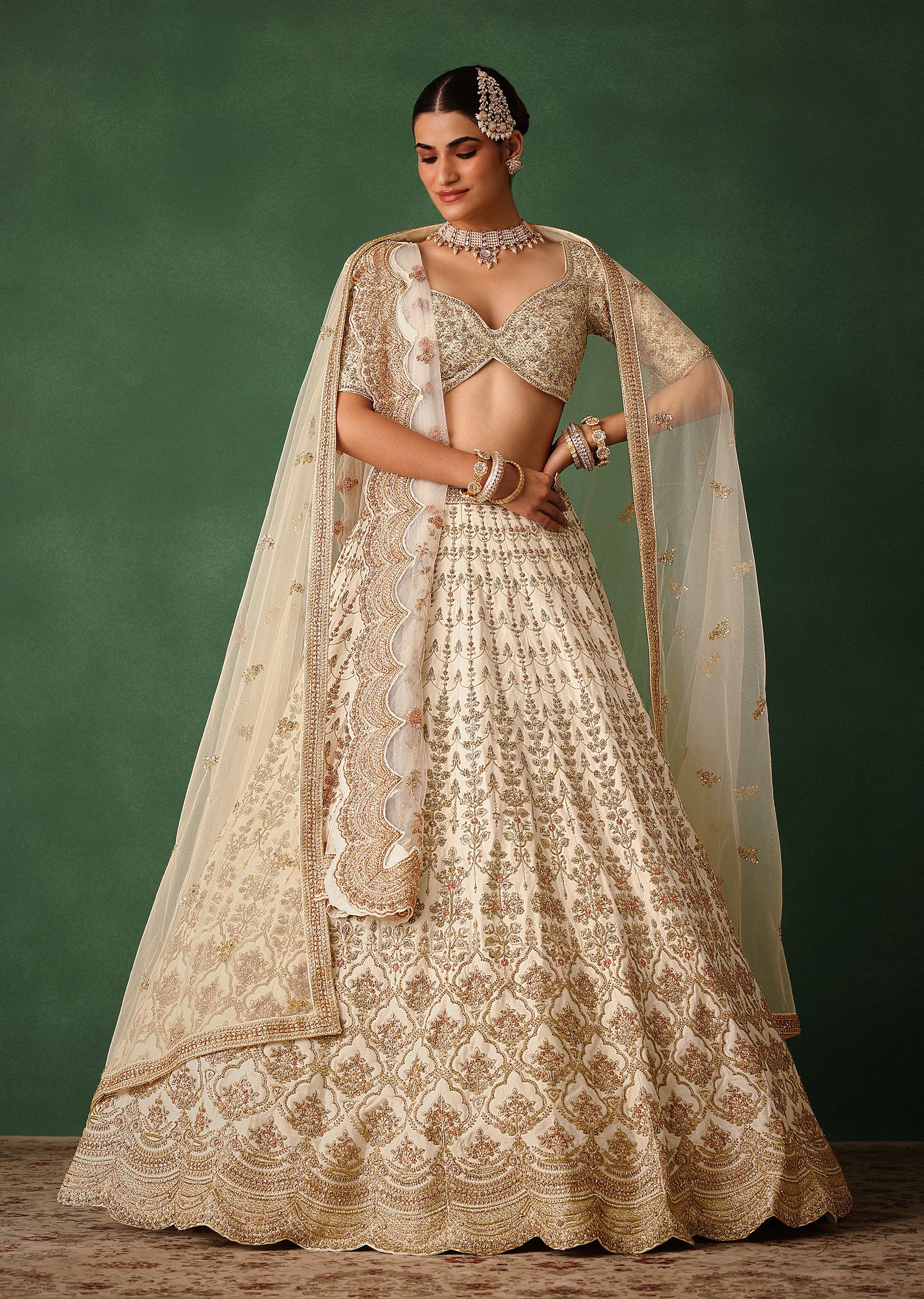 White Hand Embroidered Lehenga Set In Raw Silk - Image 3