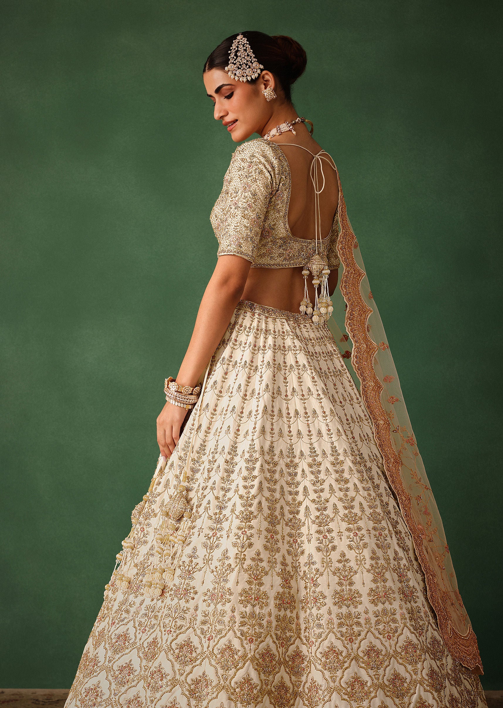 White Hand Embroidered Lehenga Set In Raw Silk - Image 4