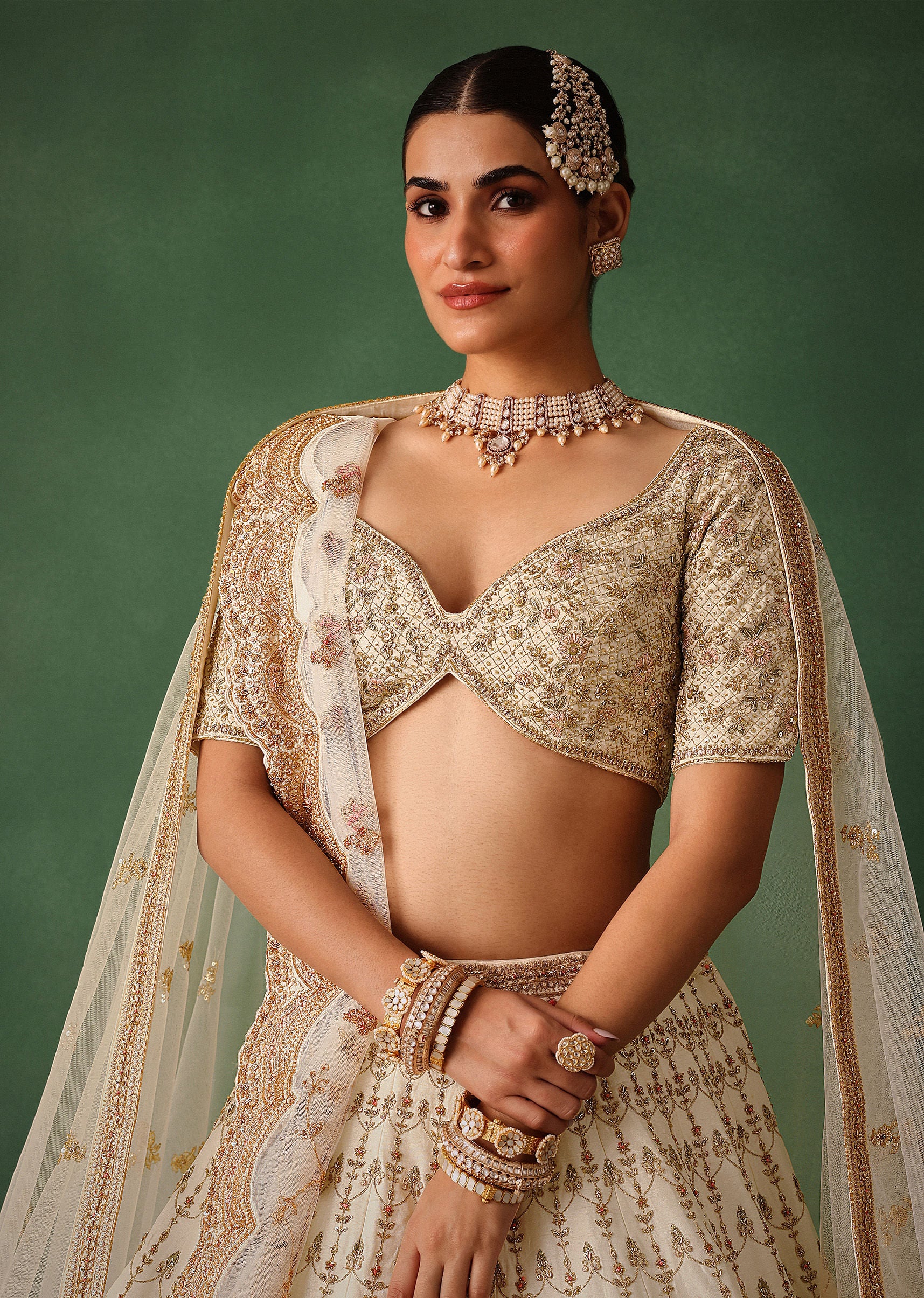 White Hand Embroidered Lehenga Set In Raw Silk - Image 5