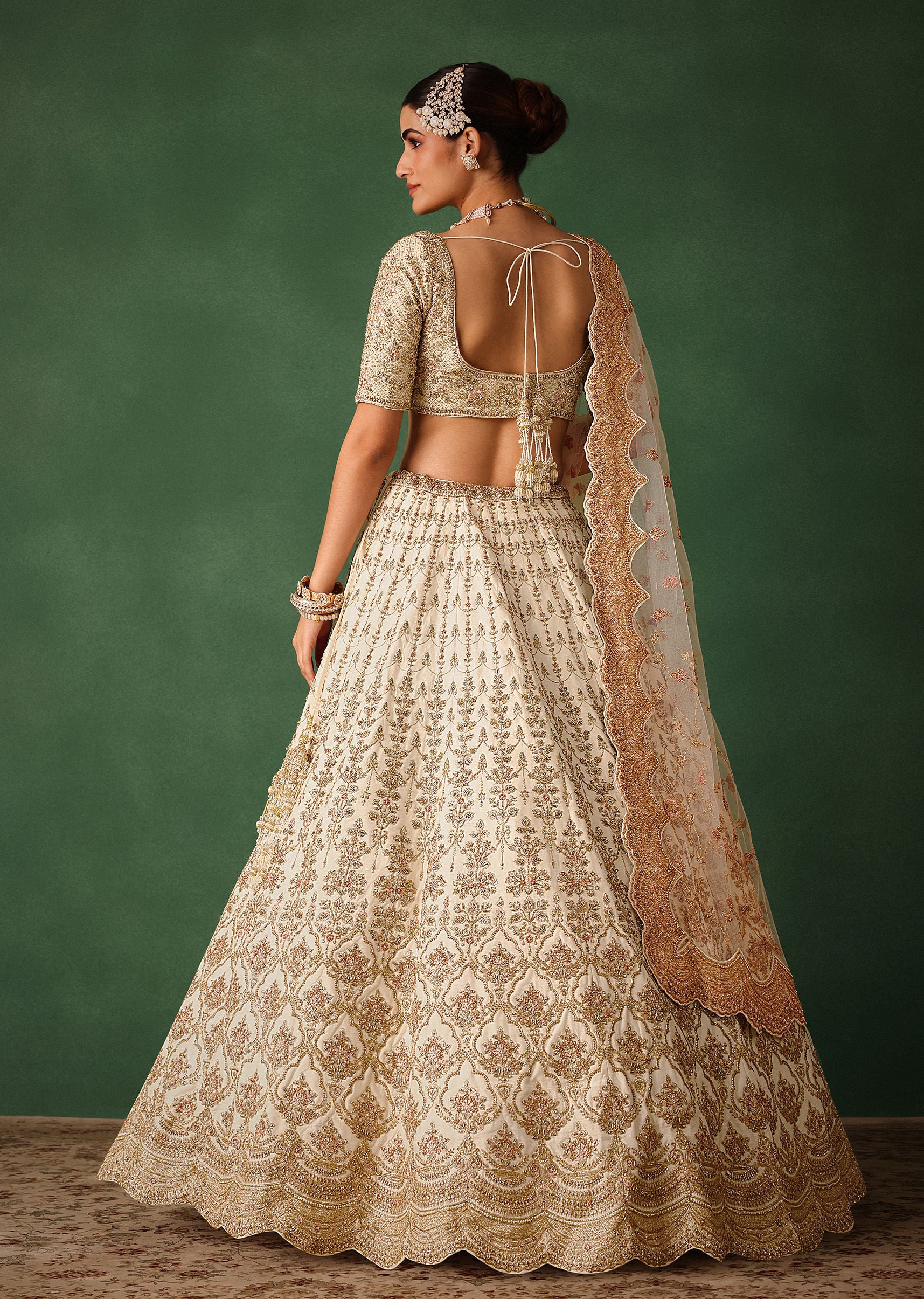 White Hand Embroidered Lehenga Set In Raw Silk - Image 6