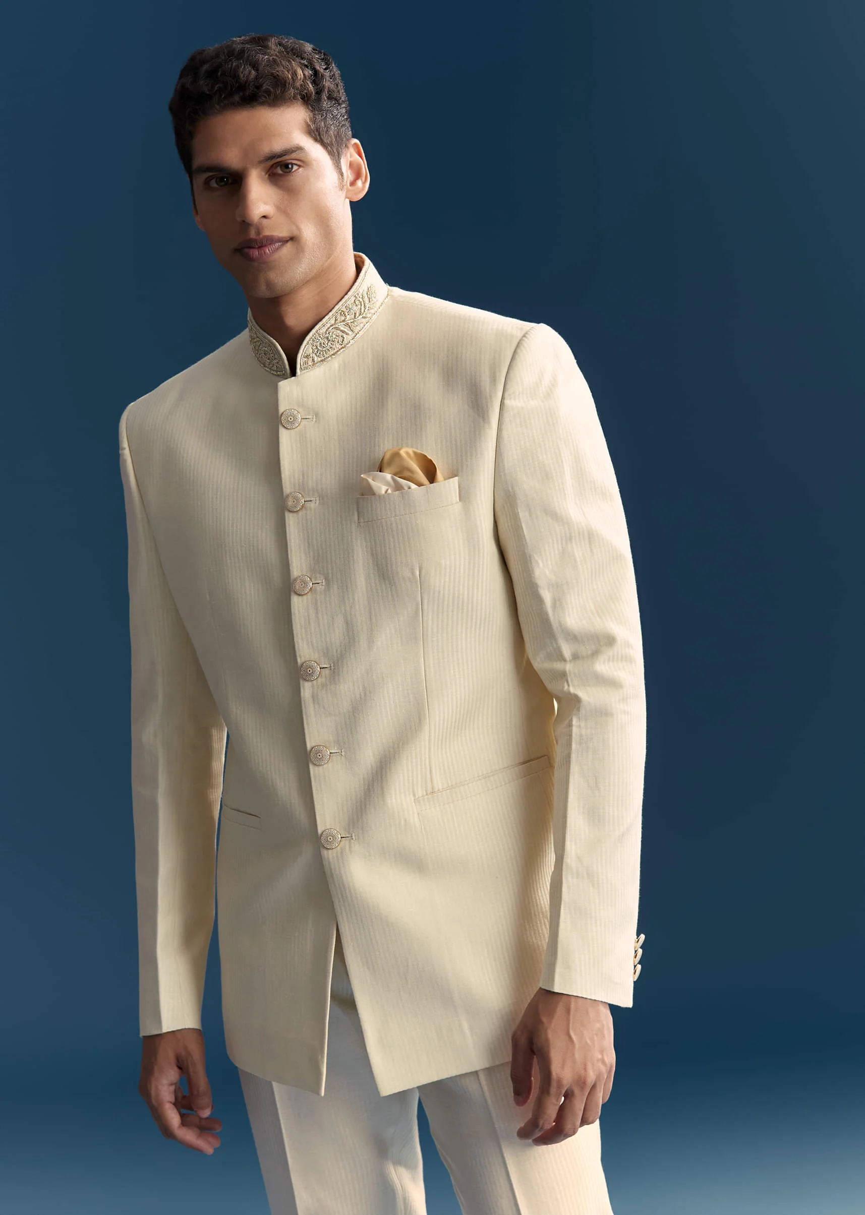 White Jacquard Jodhpuri Suit For Men With Hand Embroidery - Image 4