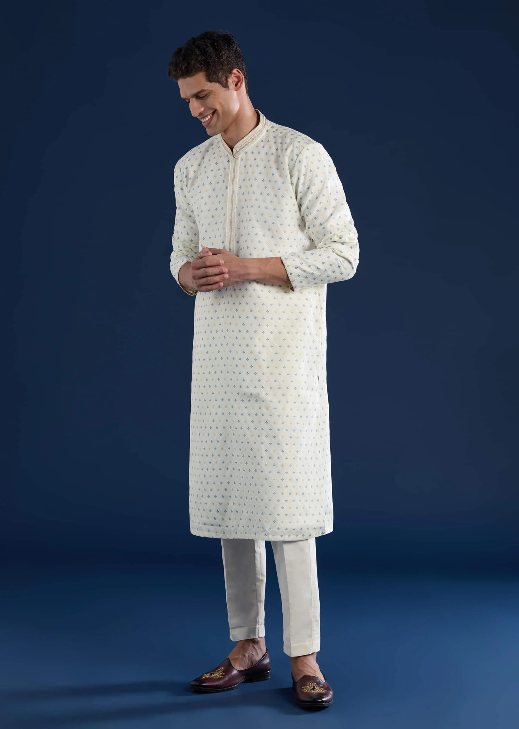 White Jacquard Kurta Set