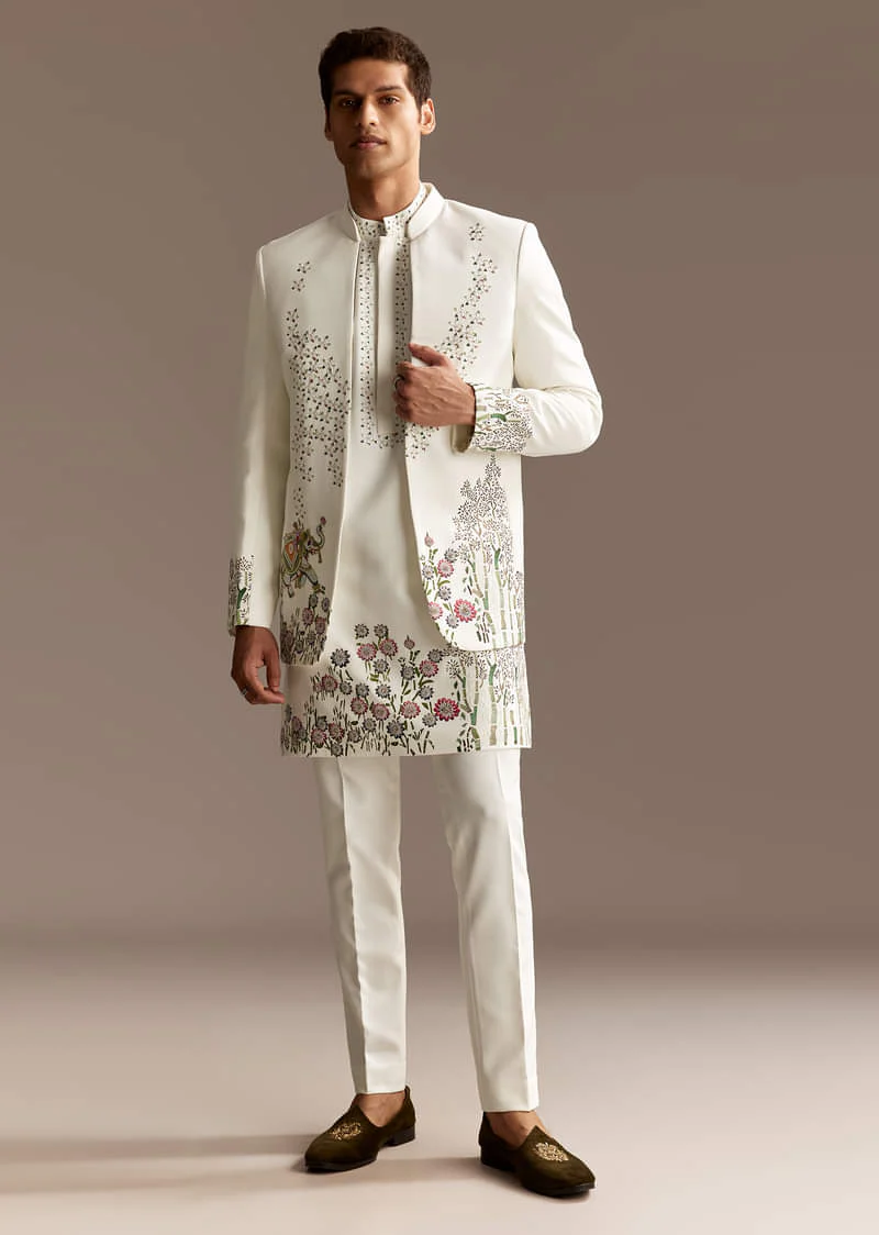 White Jodhpuri Kurta Set With Jacket - Image 2