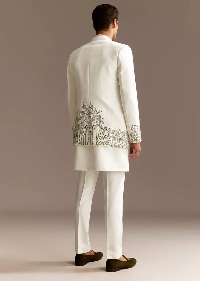 White Jodhpuri Kurta Set With Jacket - Image 5