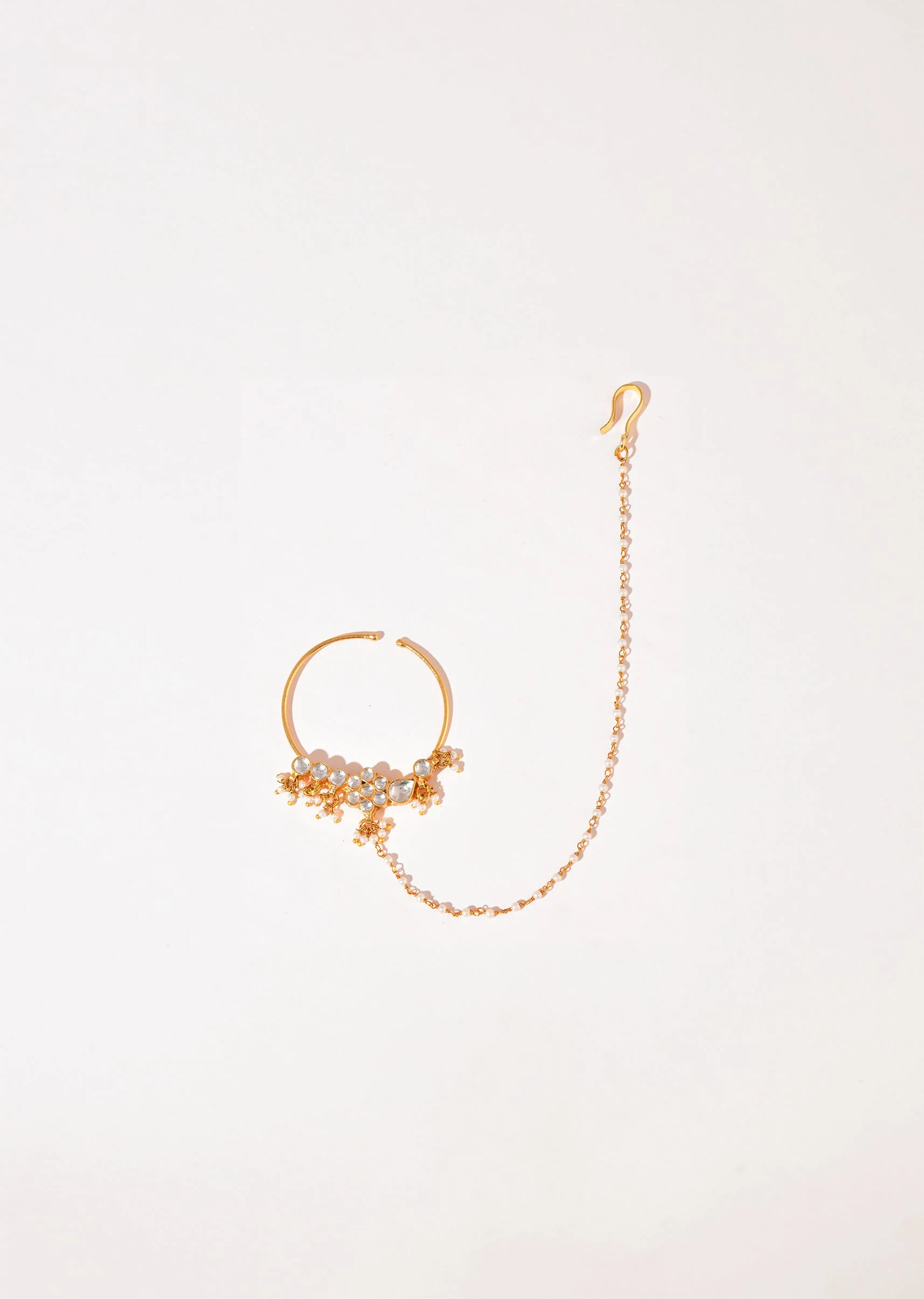 White Kundan Bead Drop Nath - Image 2