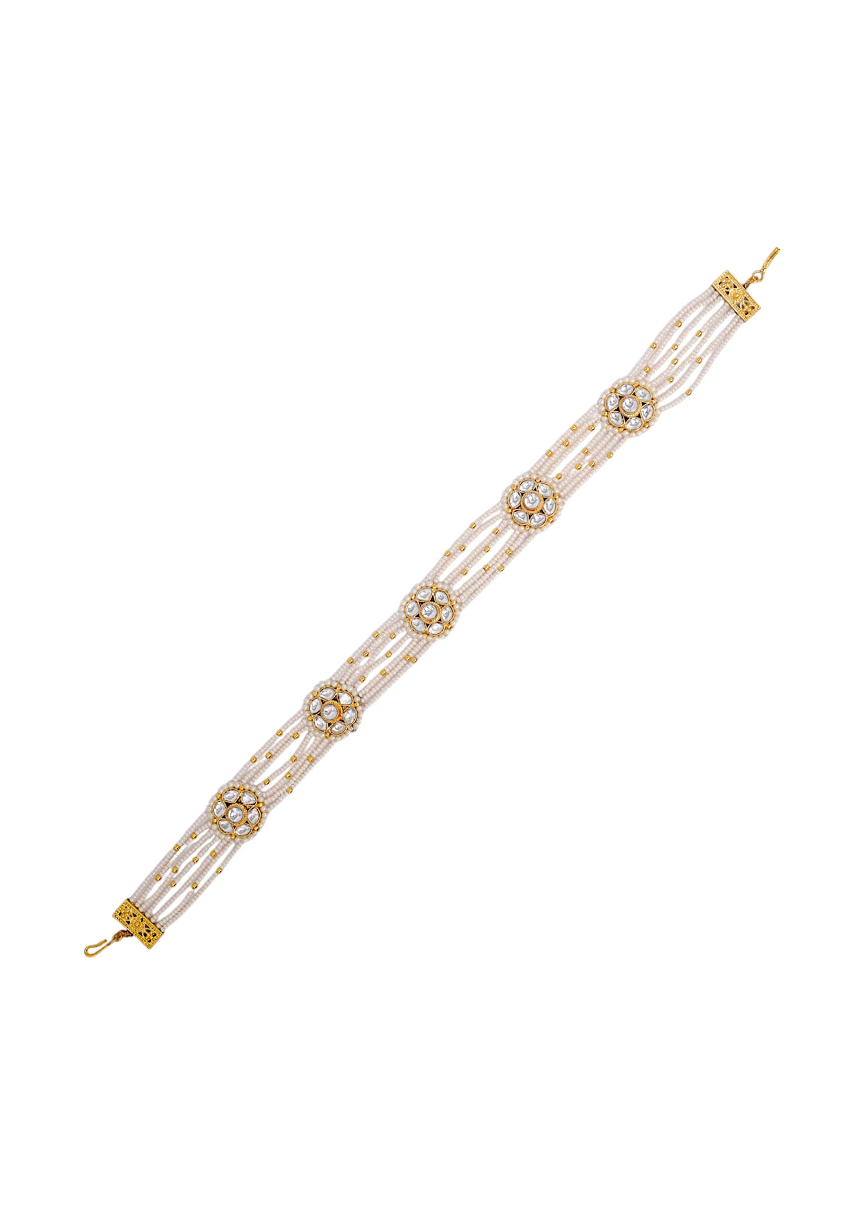 White Kundan Bead Layered Floral Mathapatti - Image 2