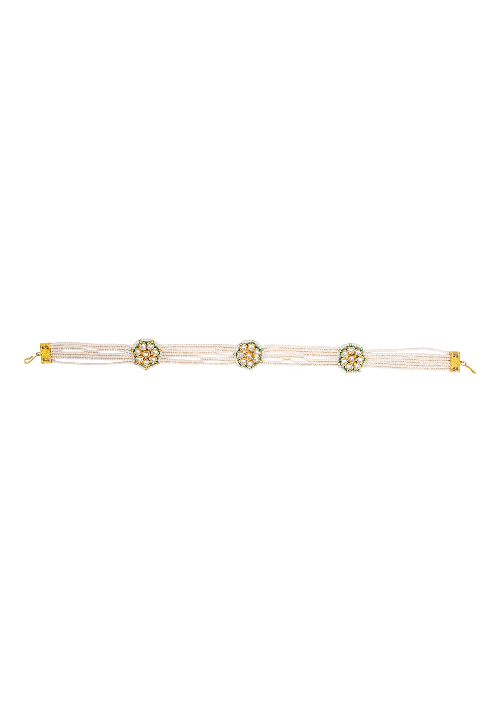 White Kundan Bead Layered Mathapatti - Image 3