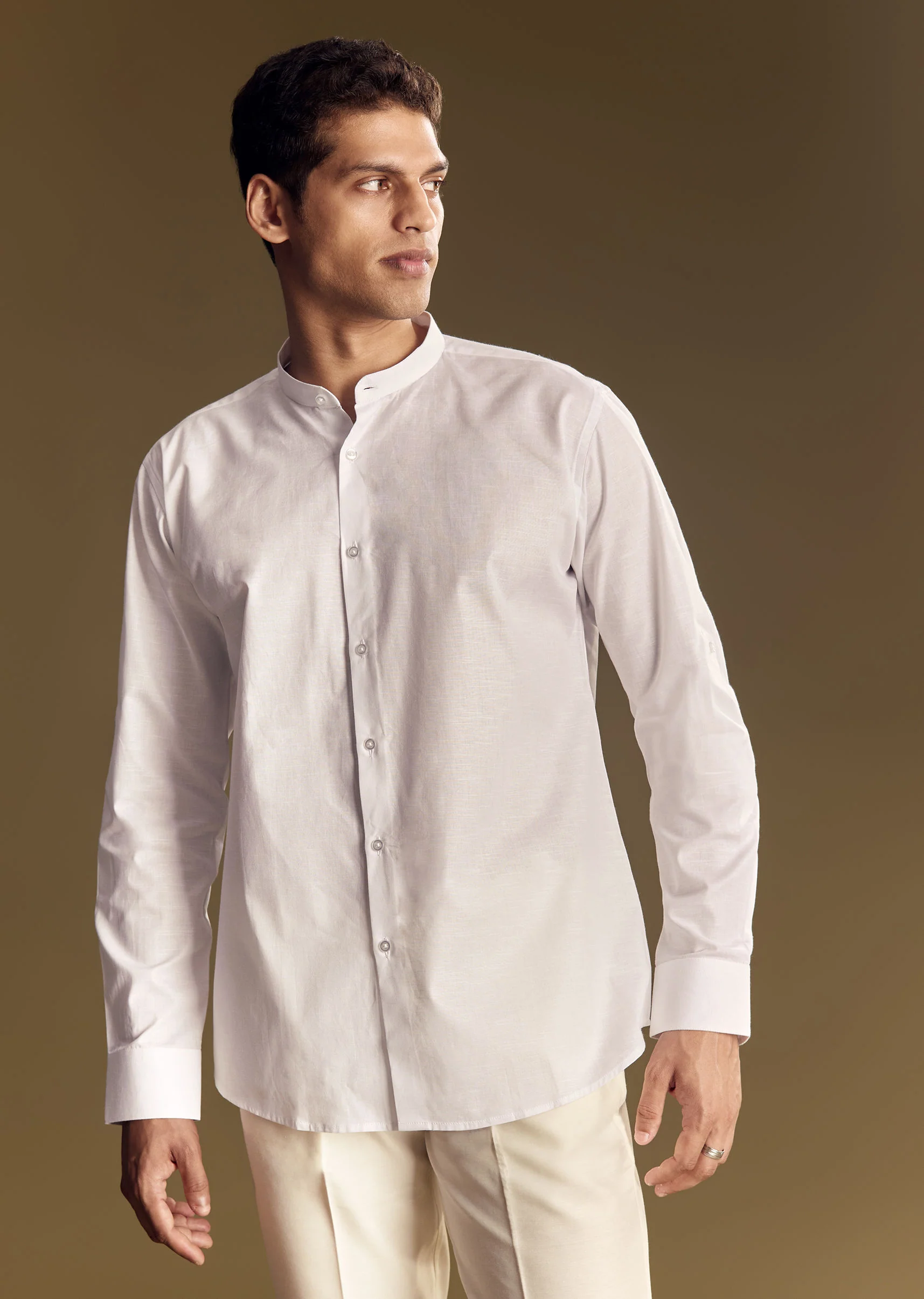 White Linen Jacket And Shirt With Multicolor Kantha Detailing - Image 6