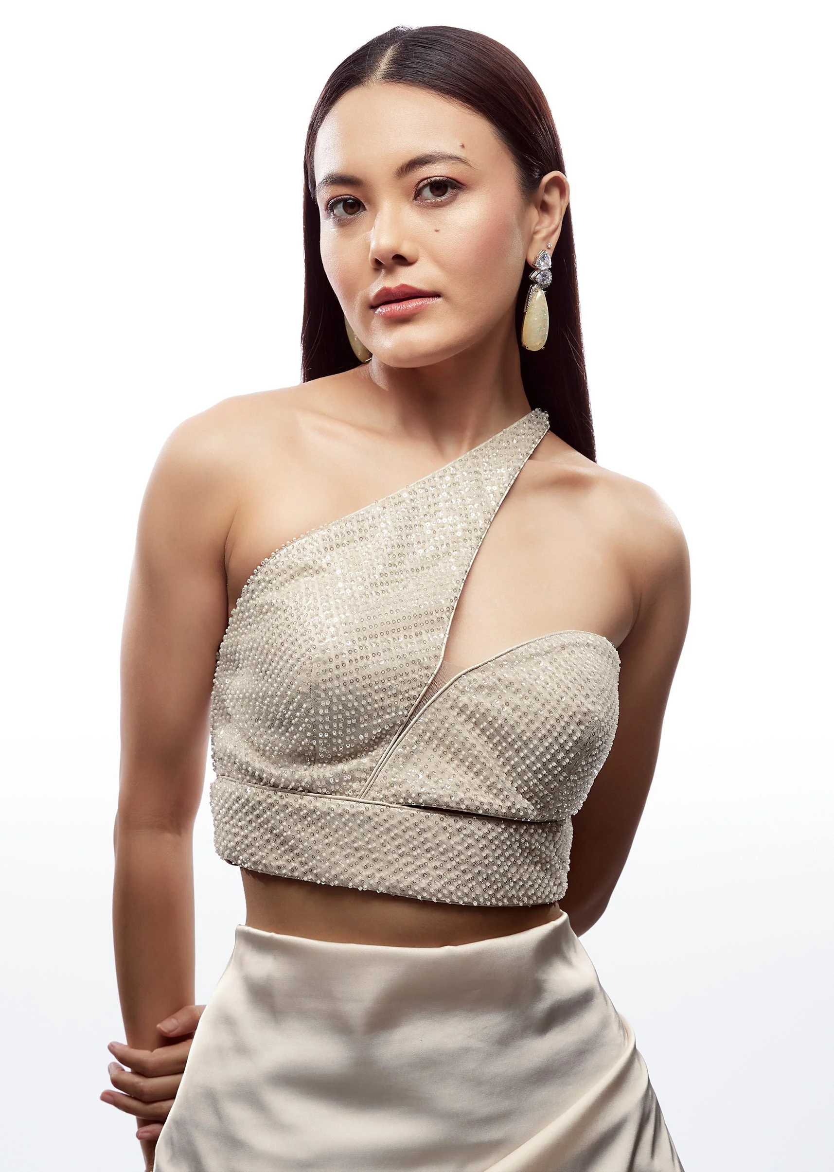 White One Shoulder Embroidered Blouse - Image 4