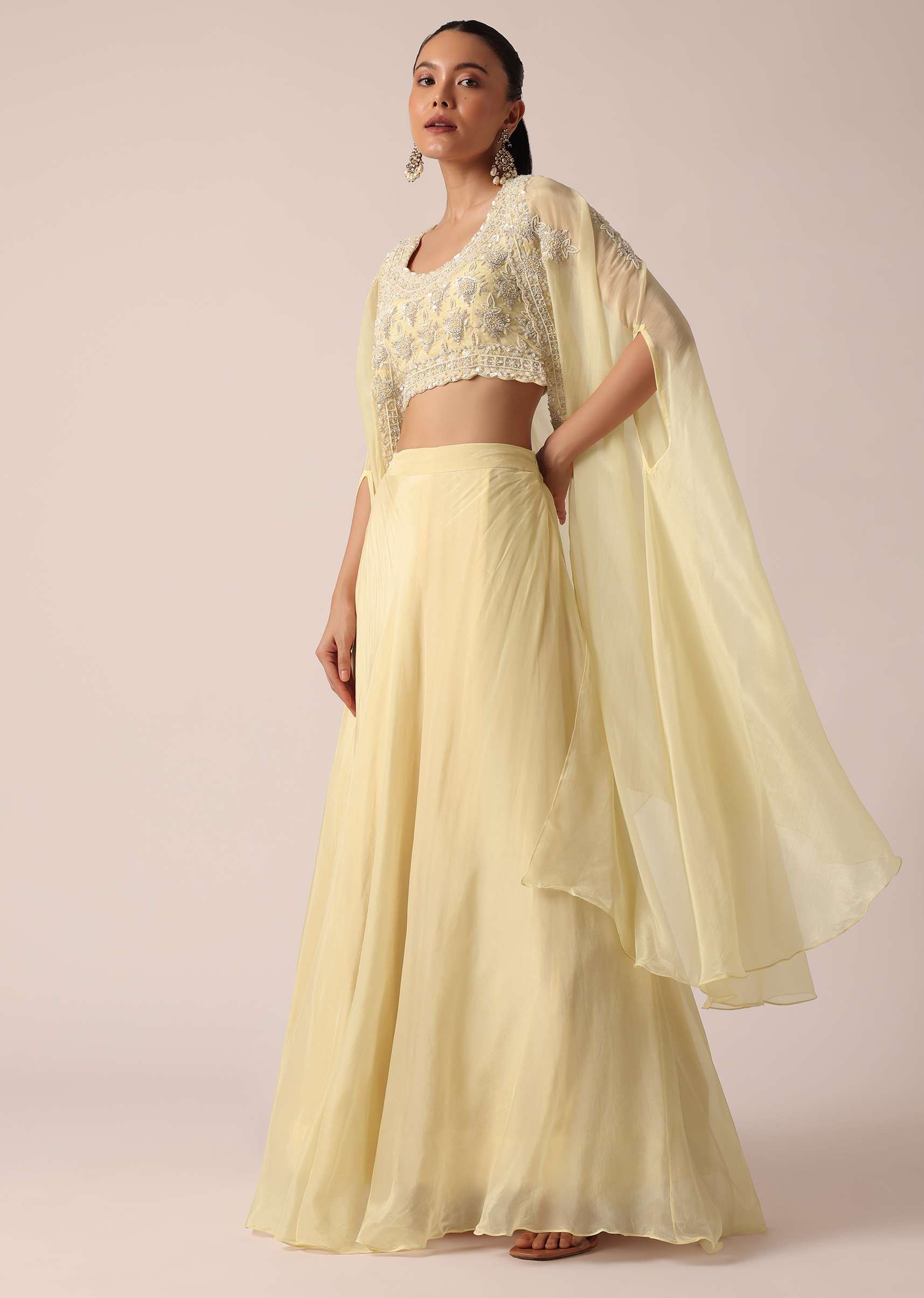 White Organza Jacket And Lehenga Set With Sequin Work - Image 3