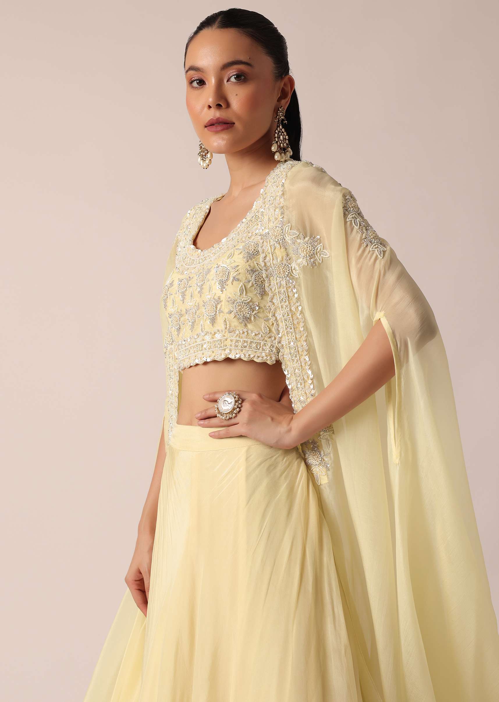 White Organza Jacket And Lehenga Set With Sequin Work - Image 4