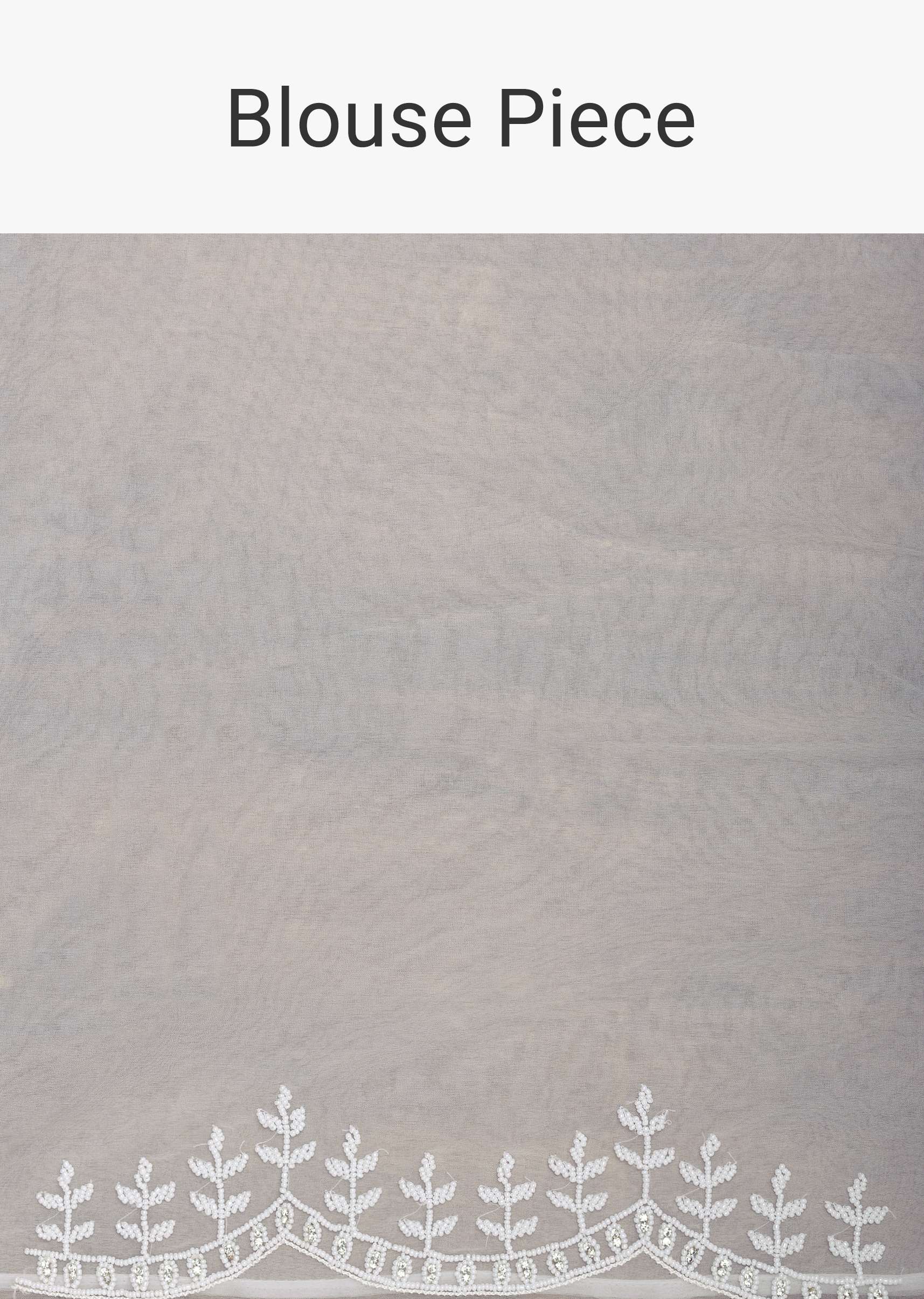 White Organza Saree With Unstitched Blouse Piece - Image 10