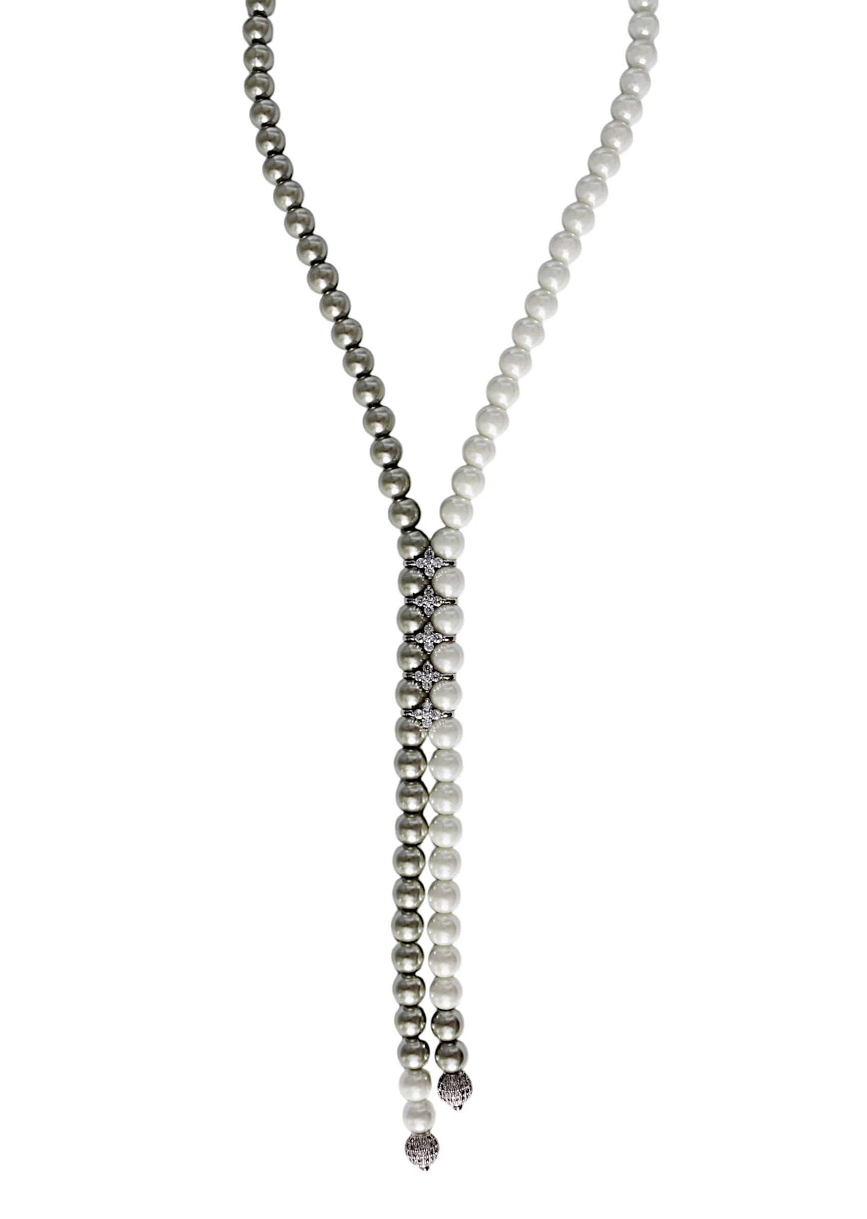 White Pearl Tassel Long Necklace - Image 2