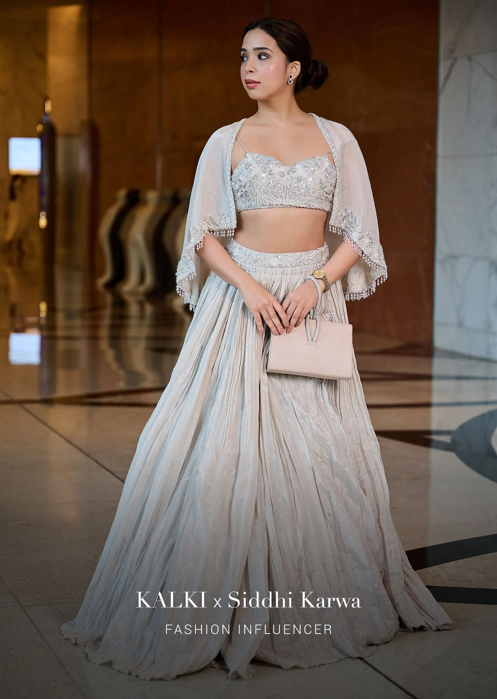 White Ruched Lehenga With Spaghetti Blouse And Cape - Image 6