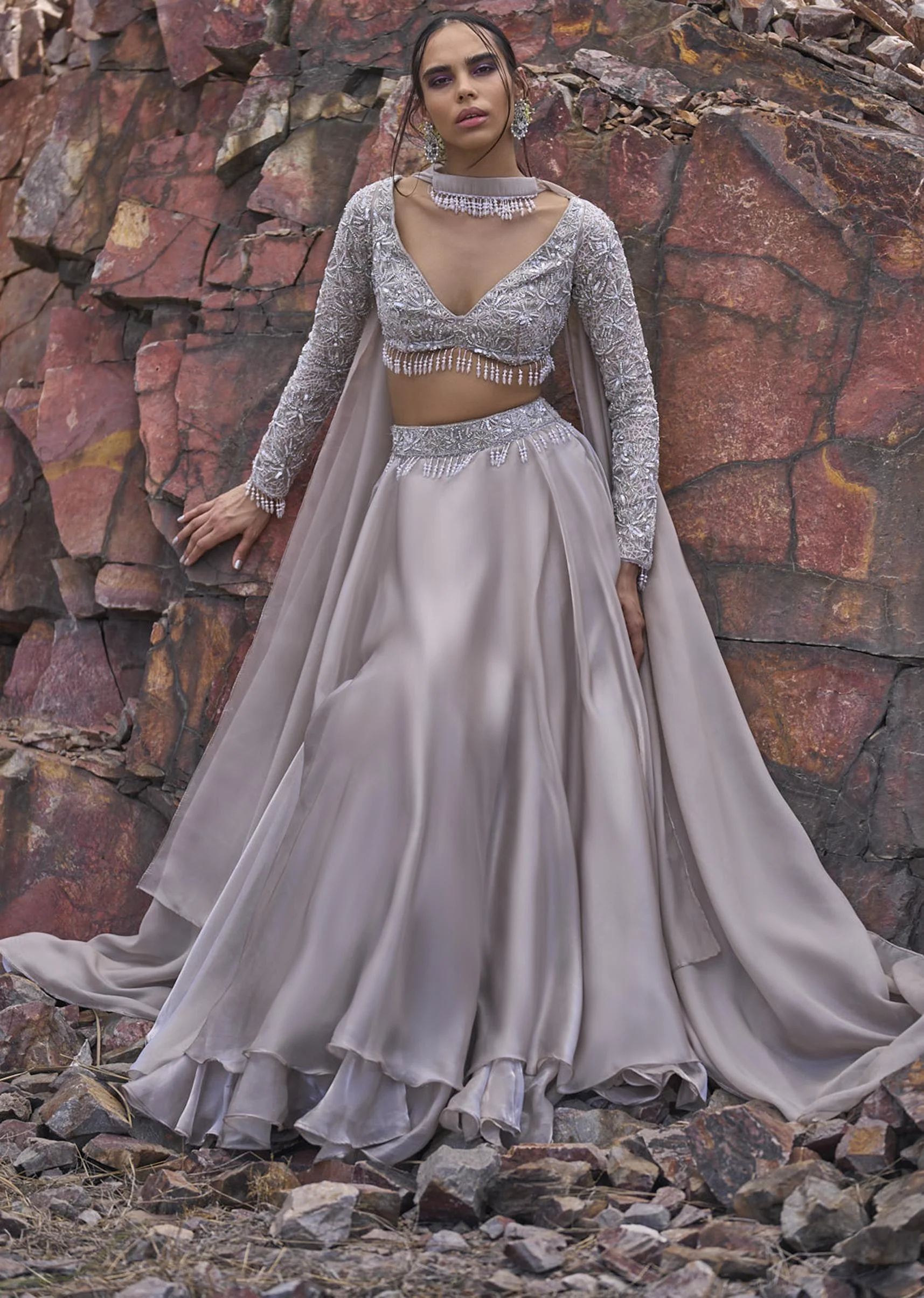 White Ruffle Lehenga With Blouse And Choker Dupatta - Image 11