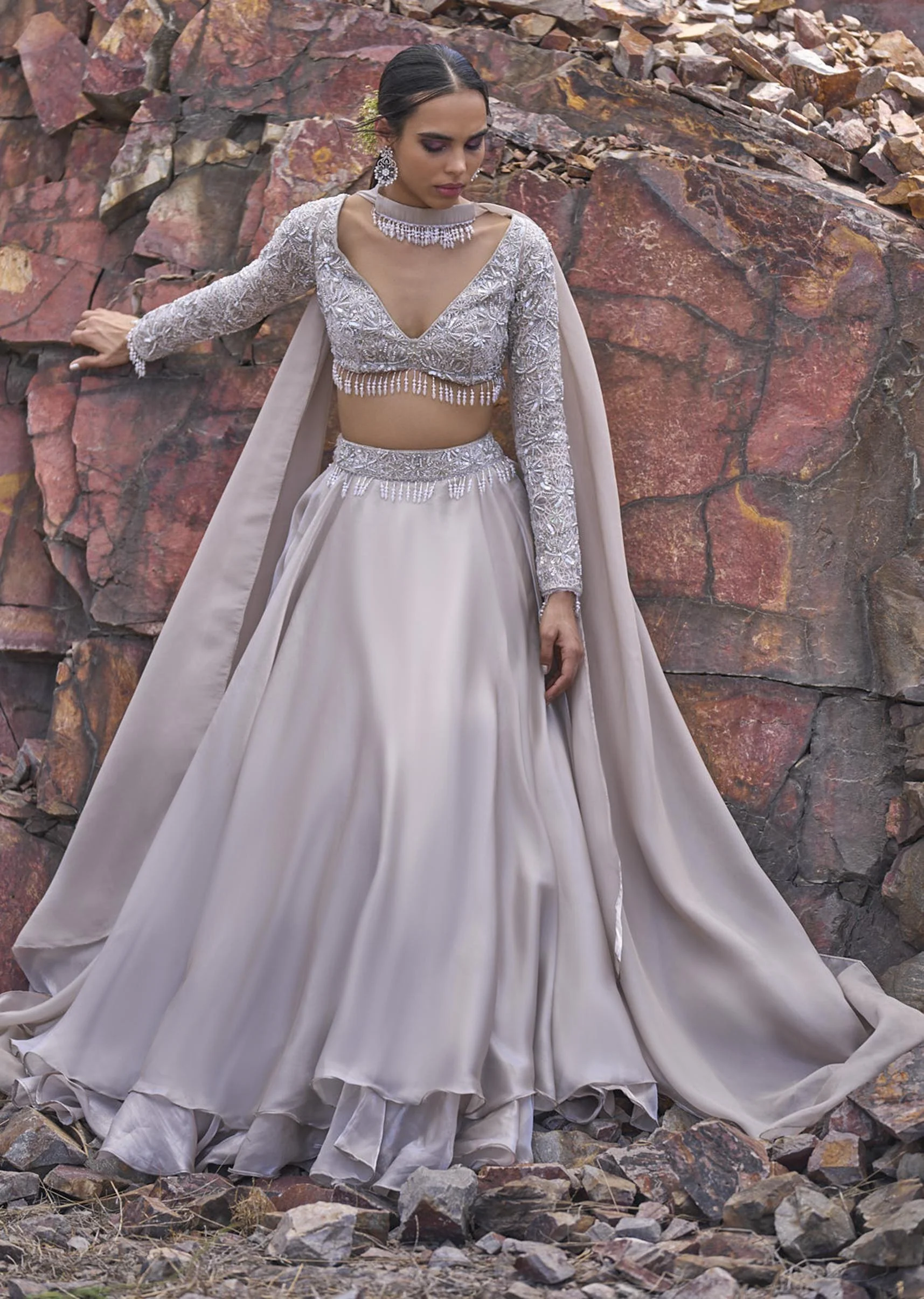 White Ruffle Lehenga With Blouse And Choker Dupatta - Image 12