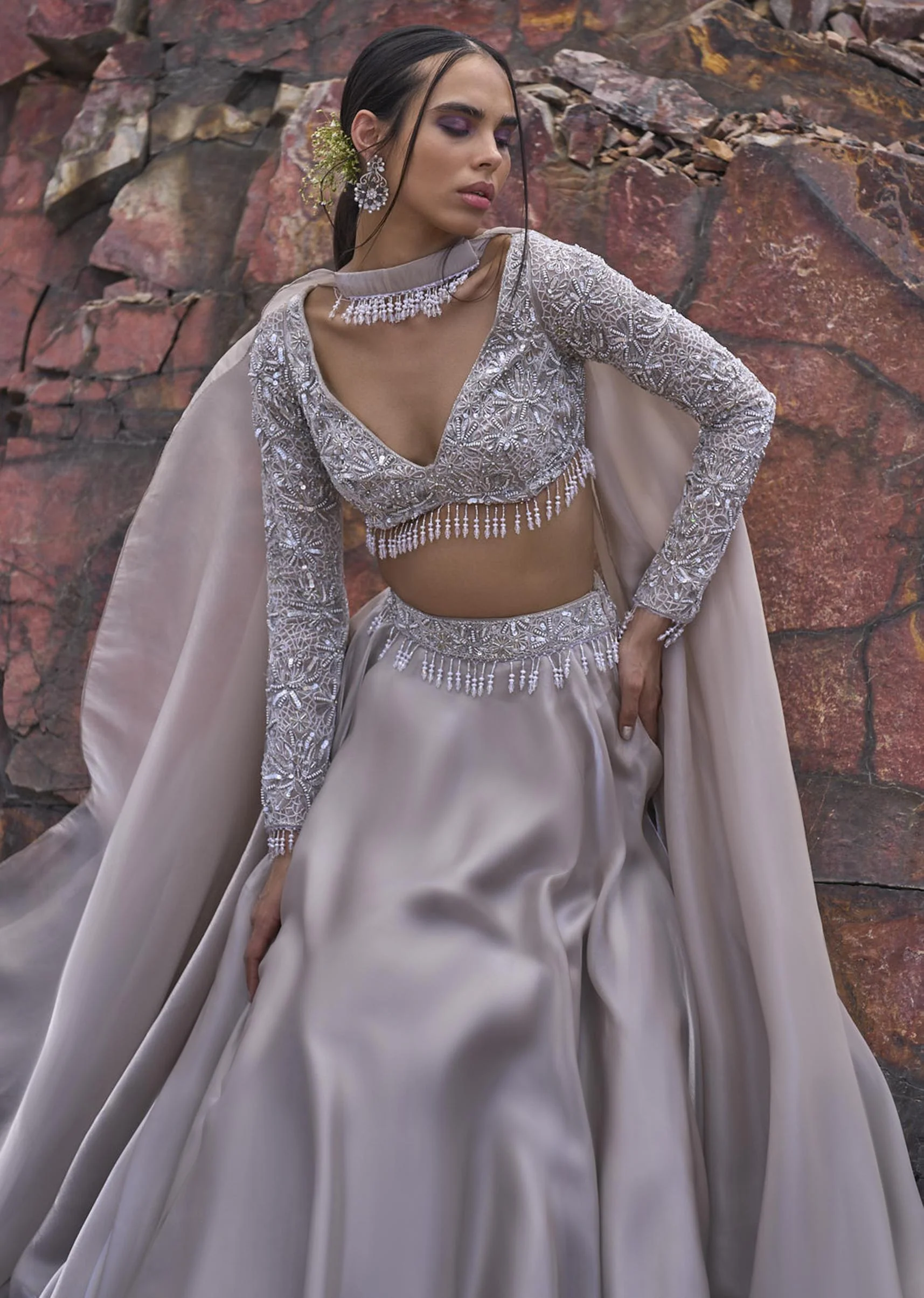 White Ruffle Lehenga With Blouse And Choker Dupatta - Image 4
